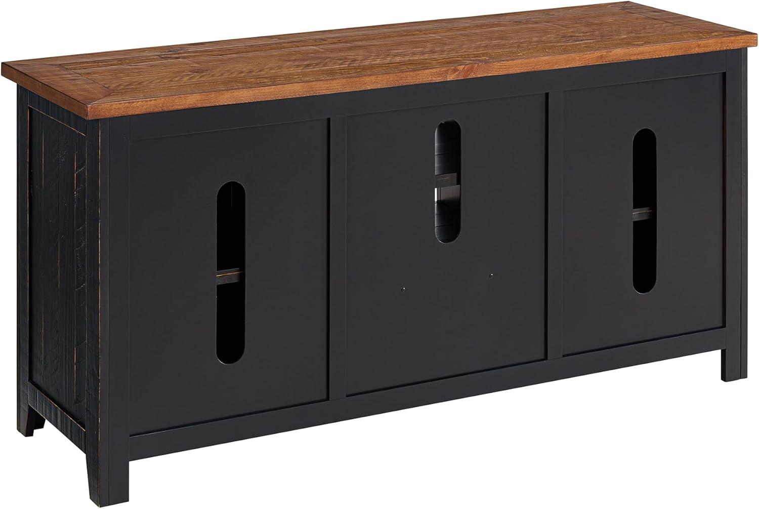 The Gray Barn  Downington Solid Wood 60-inch TV Stand Black and Honey Pine Finish, Wood Finish Adjustable Shelving Nautical & Coastal, Rustic