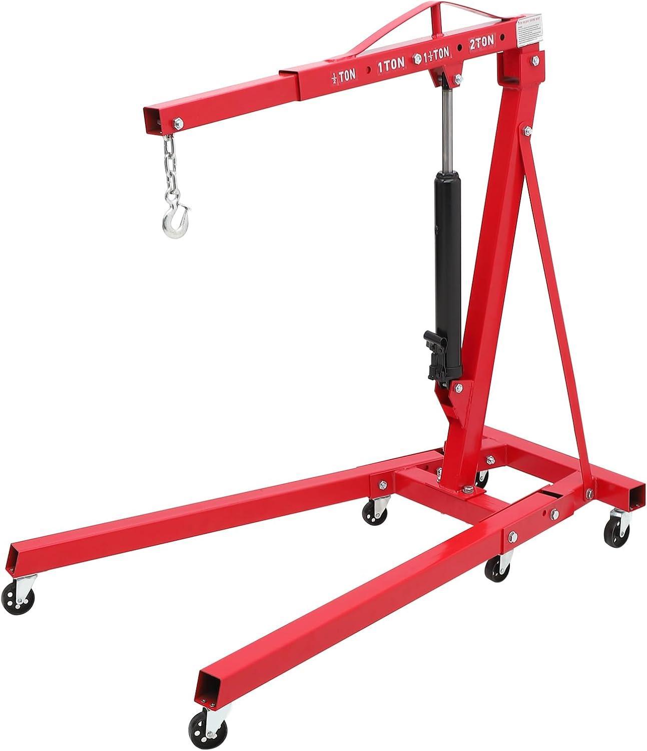 Heavy-Duty Red Steel Folding Hydraulic Engine Hoist