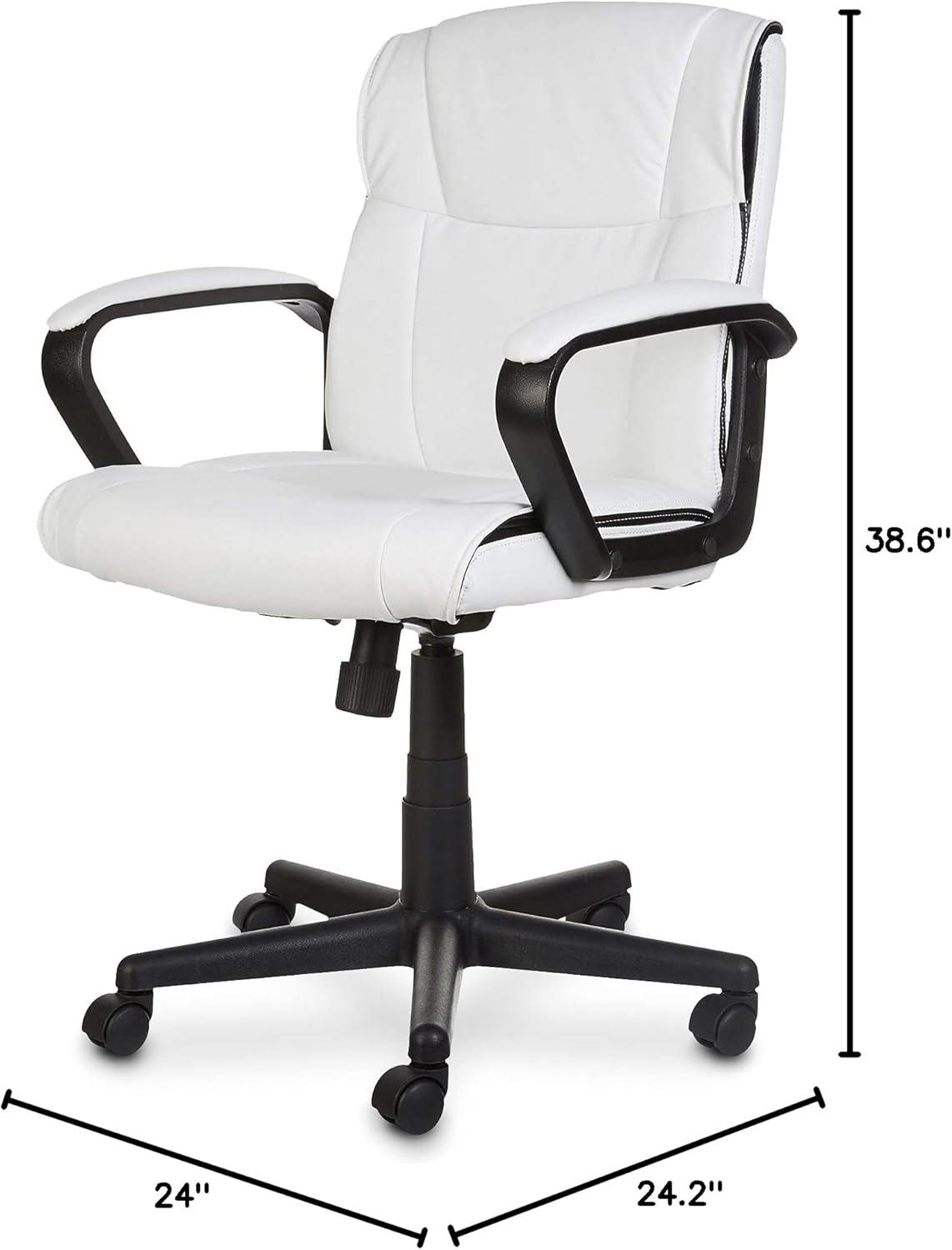 White Faux Leather Mid-Back Office Desk Chair with Padded Armrests