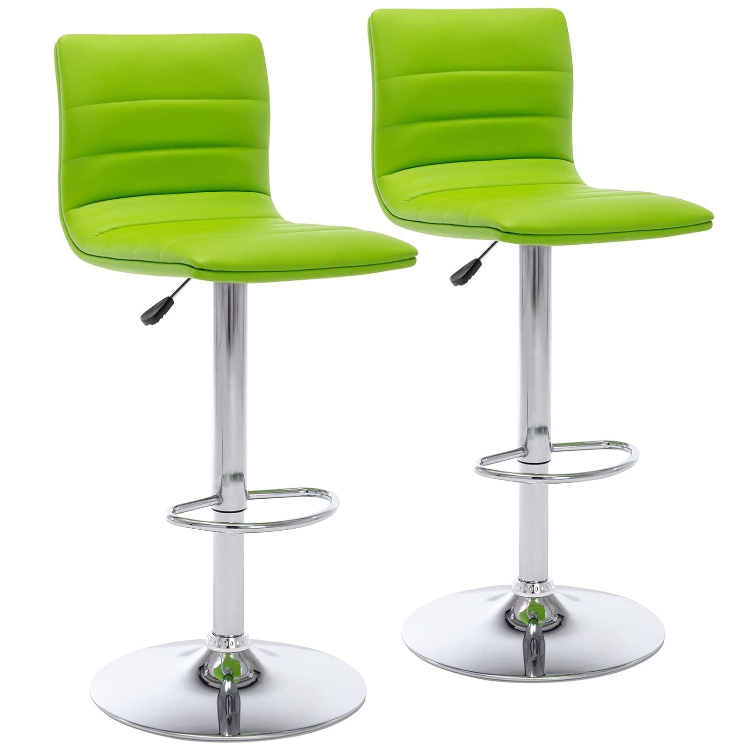 Flash Furniture Modern Green Vinyl Adjustable Bar Stool with Back, Counter Height Swivel Stool with Chrome Pedestal Base