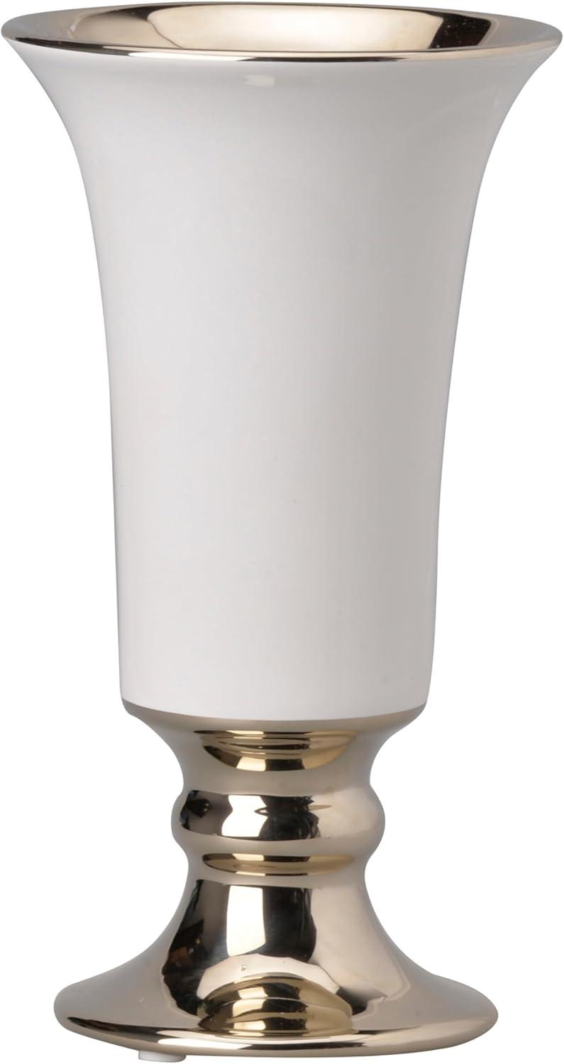 Benzara  Ceramic Vase with Flared Top & Pedestal Base, White & Gold - Medium