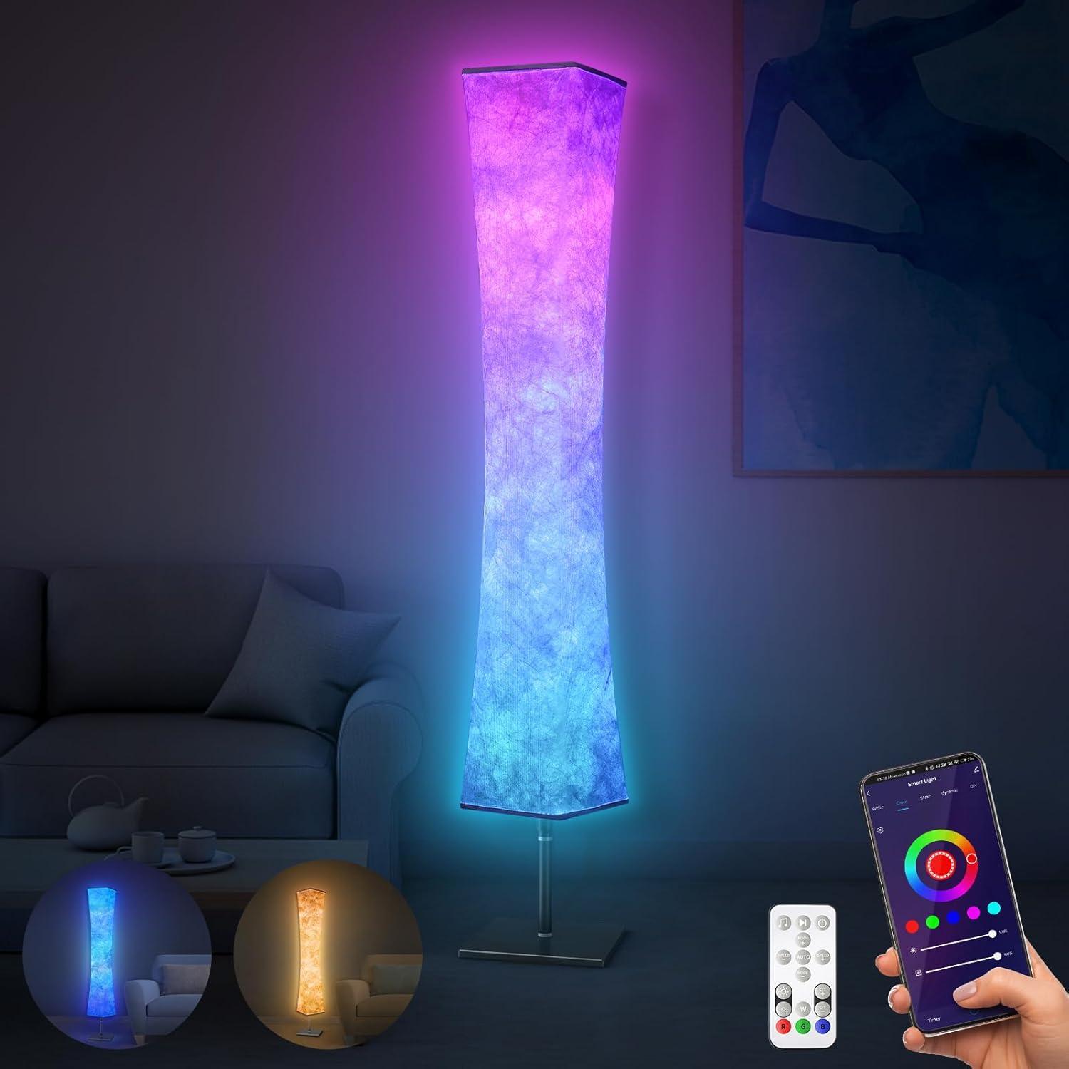 Torchlet 60'' RGB LED Smart Floor Lamp with White Fabric Shade