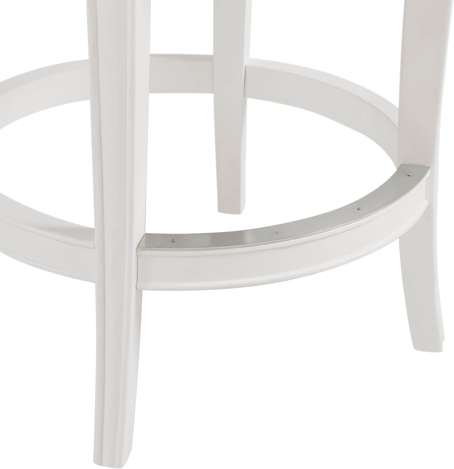 Alaterre Hanover Swivel Bar Height Stool, White and Gray, 30-Inch Seat Height, Solid Rubberwood Frame with Faux Leather Upholstery, Nailhead Trim, Memory Return Swivel, Ideal for Kitchen, Dining Area, Set of 2