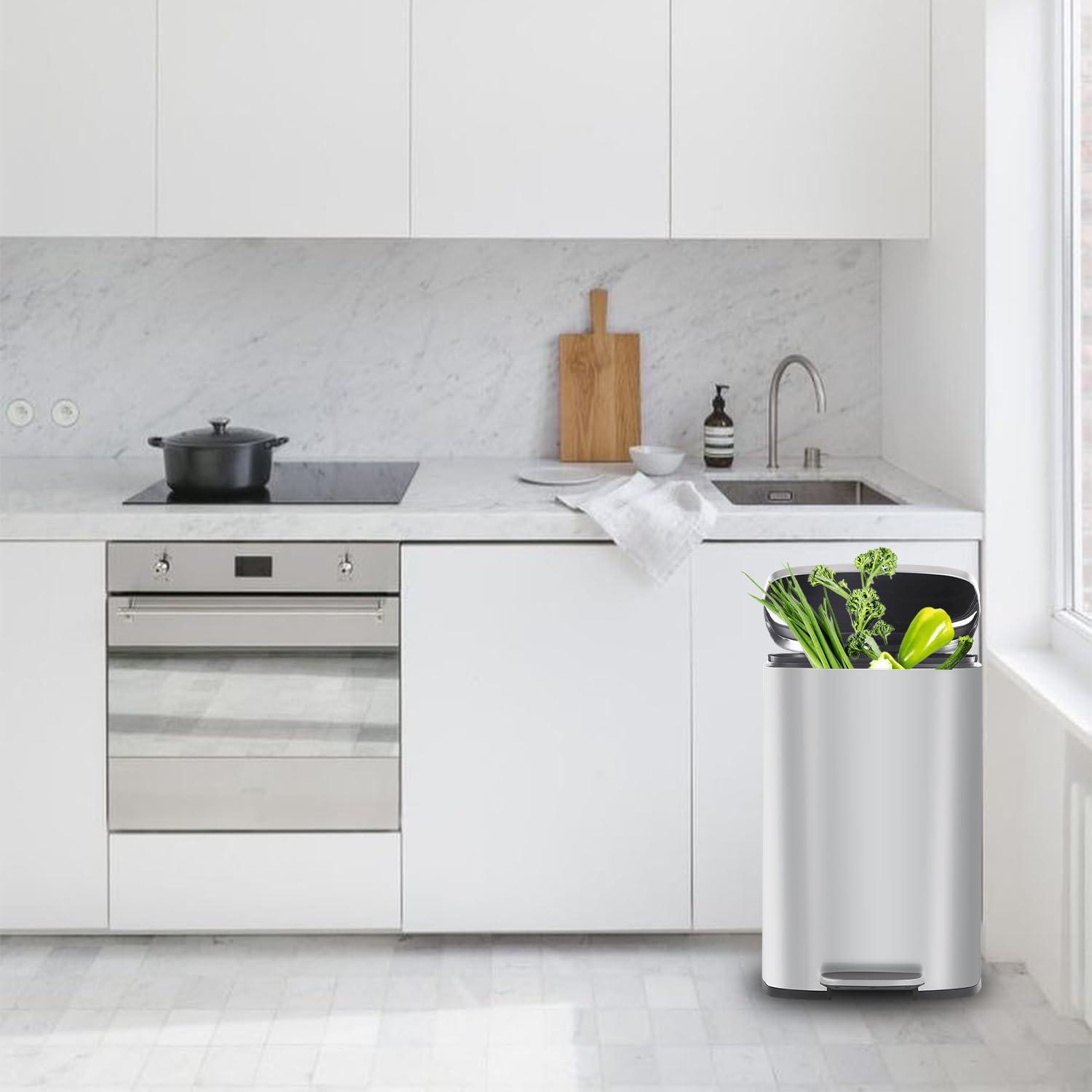 CL.HPAHKL 13 Gallon (50L)Trash Can ,Kitchen Trash Can, Stainless Steel with Lid, Foot Pedal and Inner Bucket, Fingerprint-Resistant Soft Close Lid Garbage Can, Pedal Rubbish Bin for Home Office
