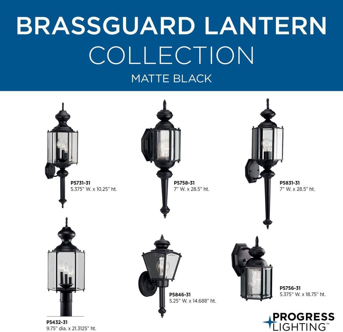 Progress Lighting Toll Collection 1-Light Outdoor Black Wall Lantern with Clear Beveled Glass Panels