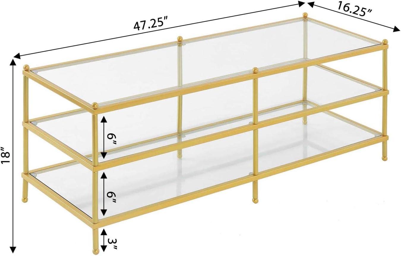 Elegant Gold-Finish 3-Tier Glass Coffee Table, 48" Rectangular