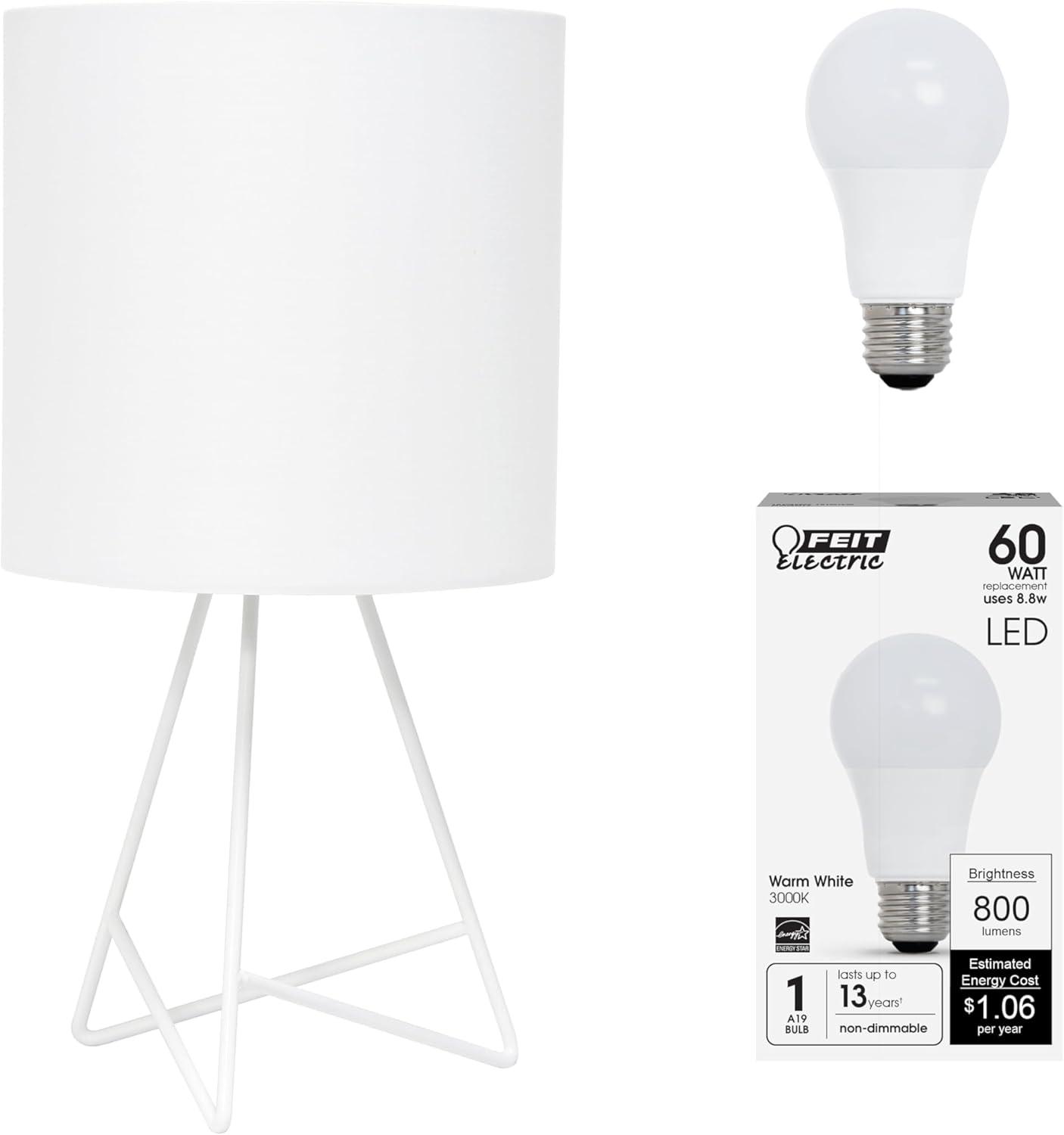 Down To The Wire Table Lamp with Fabric Shade White - Simple Designs: Modern Nightstand Light, ETL Listed