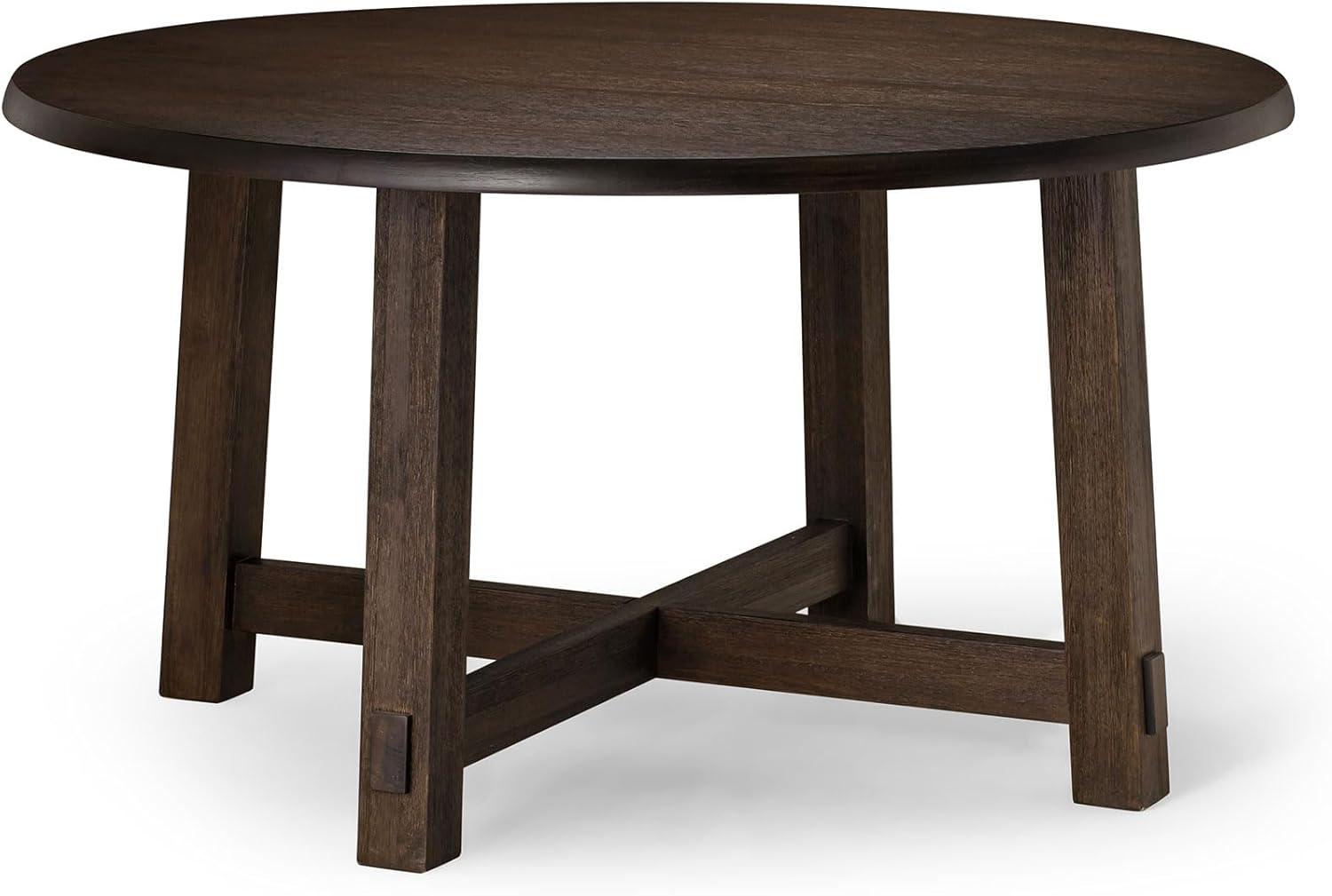 Maven Lane Sasha Round Wooden Dining Table in Weathered Brown Finish