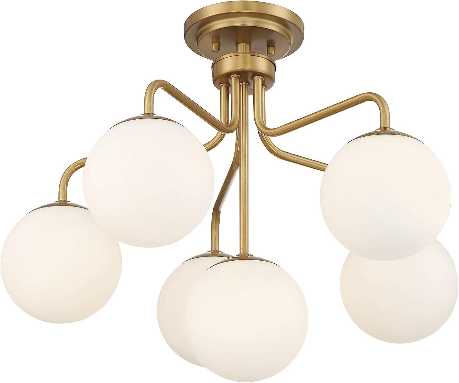 Warm Brass 6-Light Mid-Century Modern Globe Ceiling Light