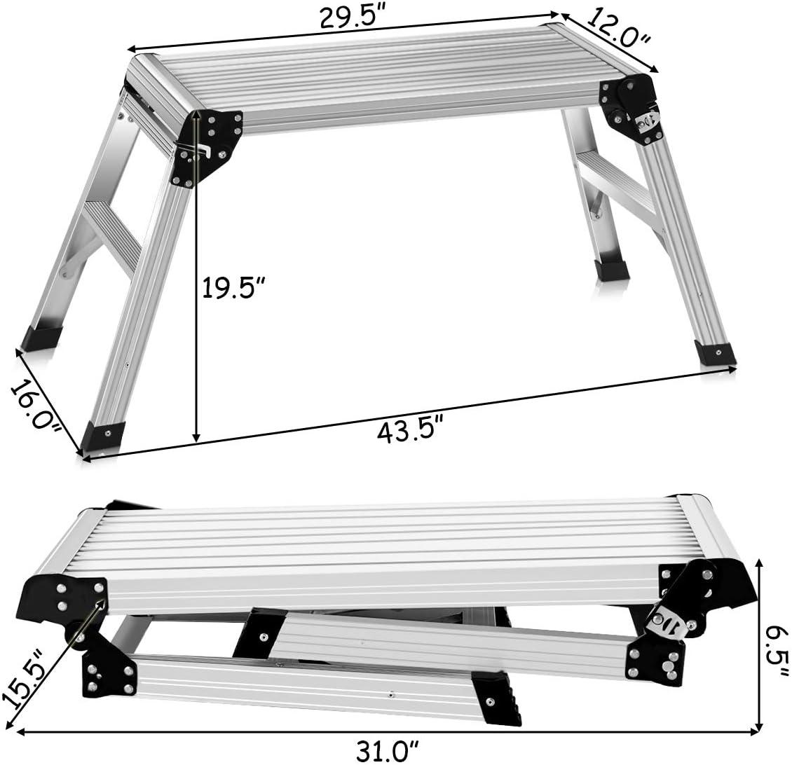 GVN Heavy Duty Portable Bench Aluminum Folding Step Ladder, Capacity Steel Ladder for Household and Office