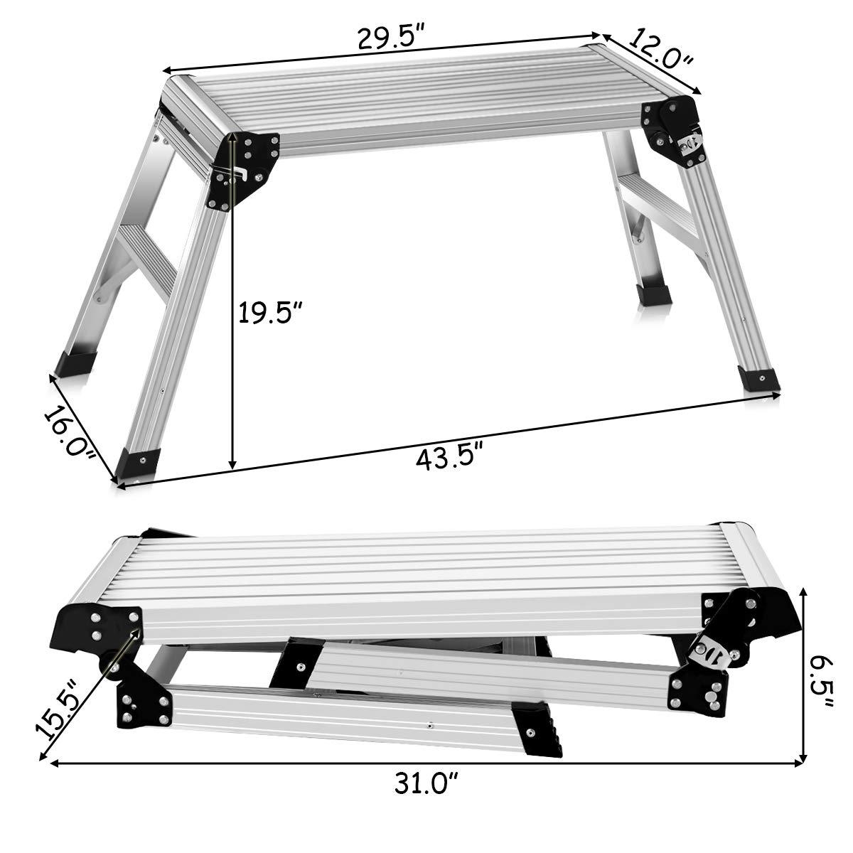 GVN Heavy Duty Portable Bench Aluminum Folding Step Ladder, Capacity Steel Ladder for Household and Office