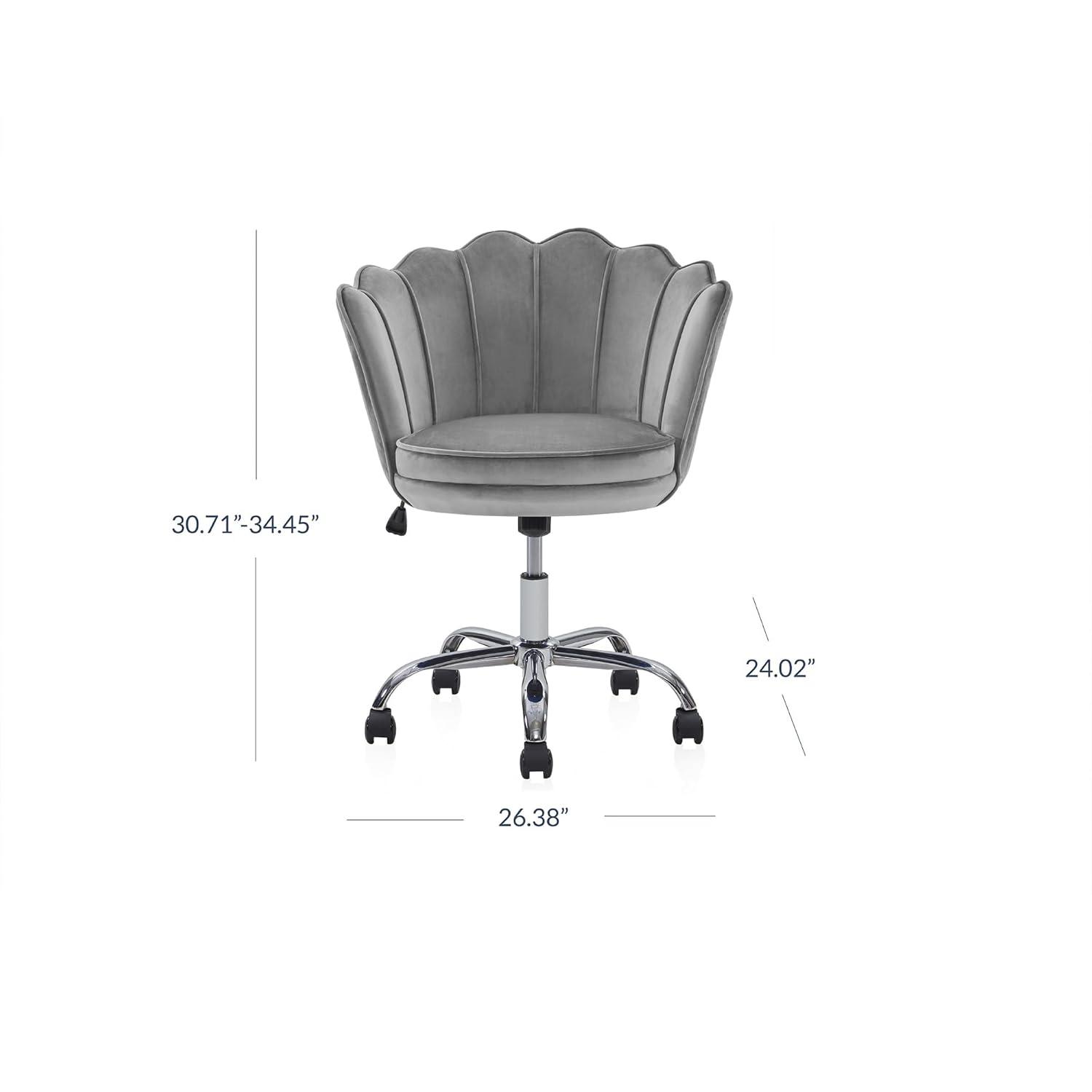 BELLEZE Kaylee Office Chair Upholstered Velvet Seashell Swivel Desk Chair Task Chair Height Adjustable, Gray