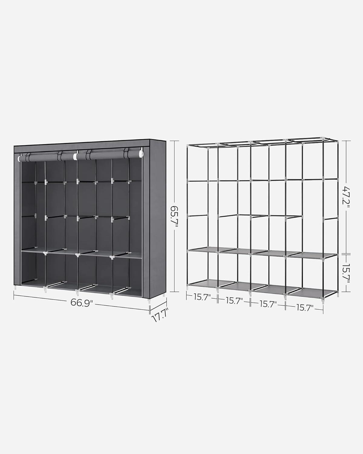 Gray Portable Closet System with Shelves and Hanging Rods