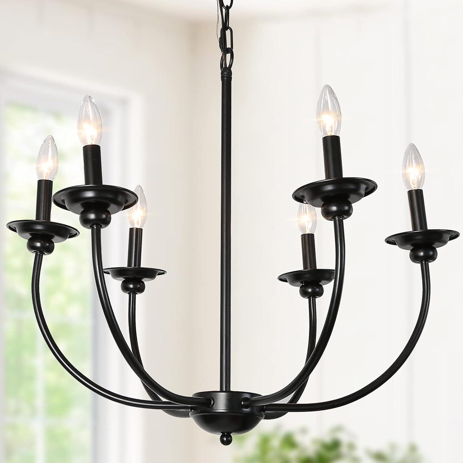 LNC 6-Light Modern/Contemporary Matte Black Large Candle Chandelier