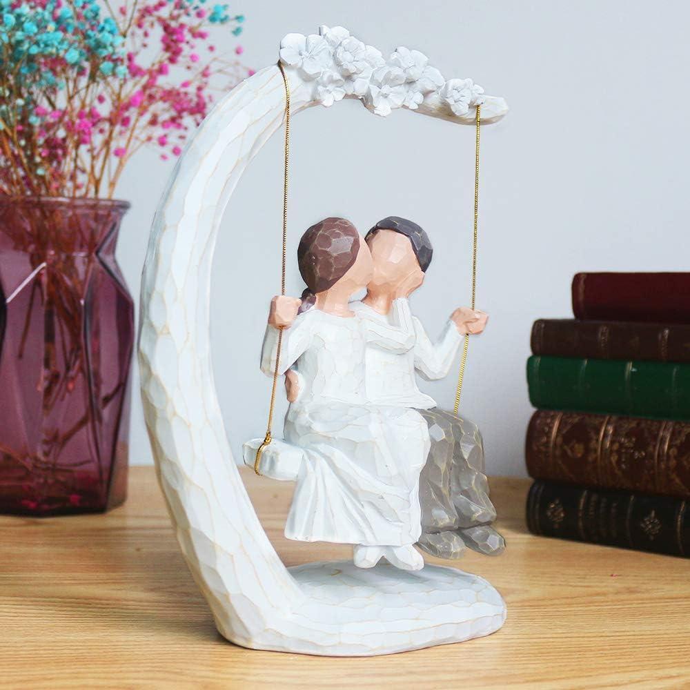 Hand-Painted Resin Romantic Couple on Swing Figurine