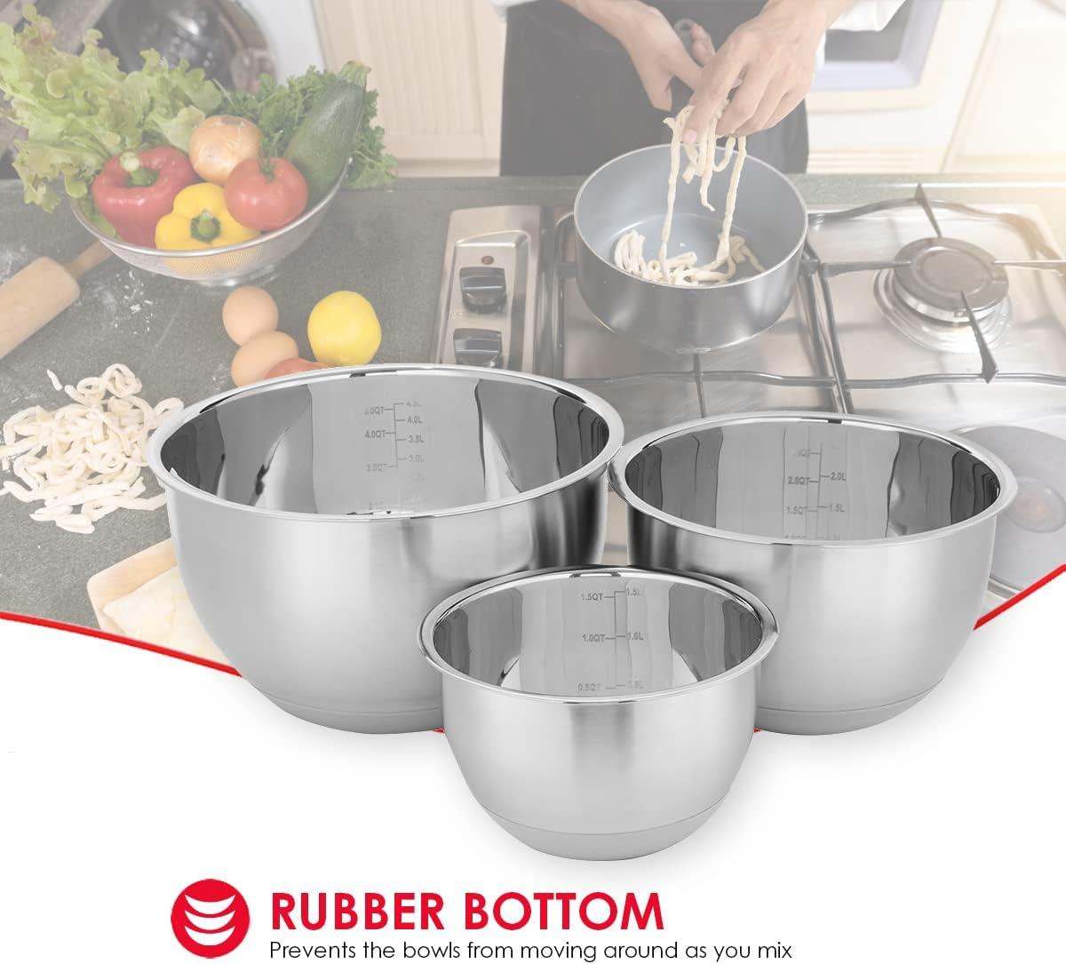 Depot Esh 3 Piece Stainless Steel Nesting Mixing Bowls with Rubber Bottoms