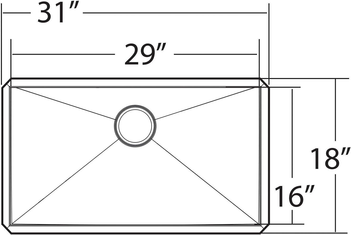 Prep 1800 Series Stainless Steel Undermount 31" x 18" Single Bowl Kitchen Sink