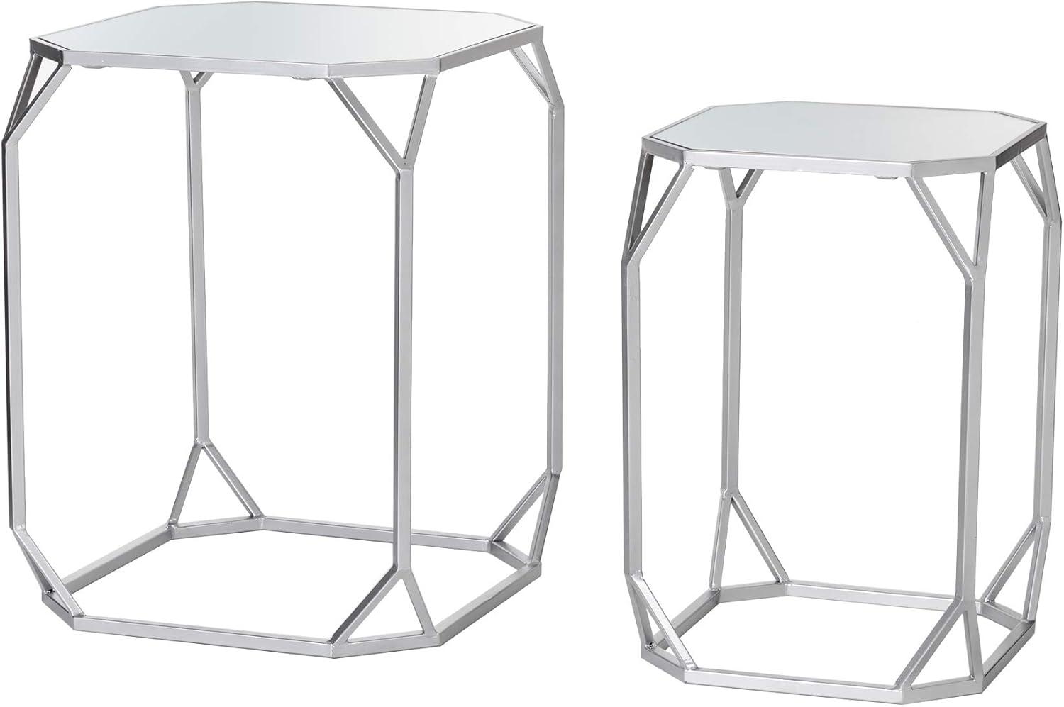 Silver Metal and Glass Geometric Nesting Tables Set