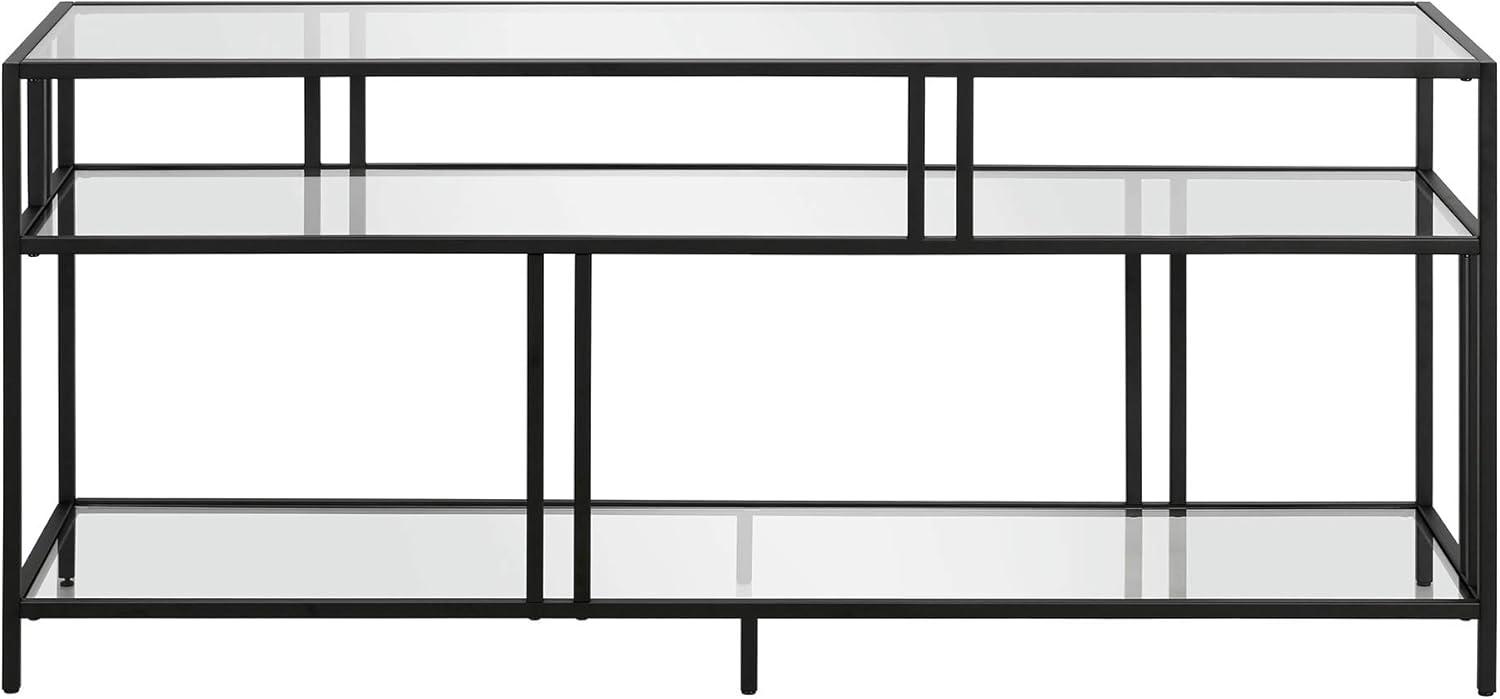 Evelyn&Zoe Cortland Rectangular TV Stand with Glass Shelves for TV's up to 60" in Blackened Bronze