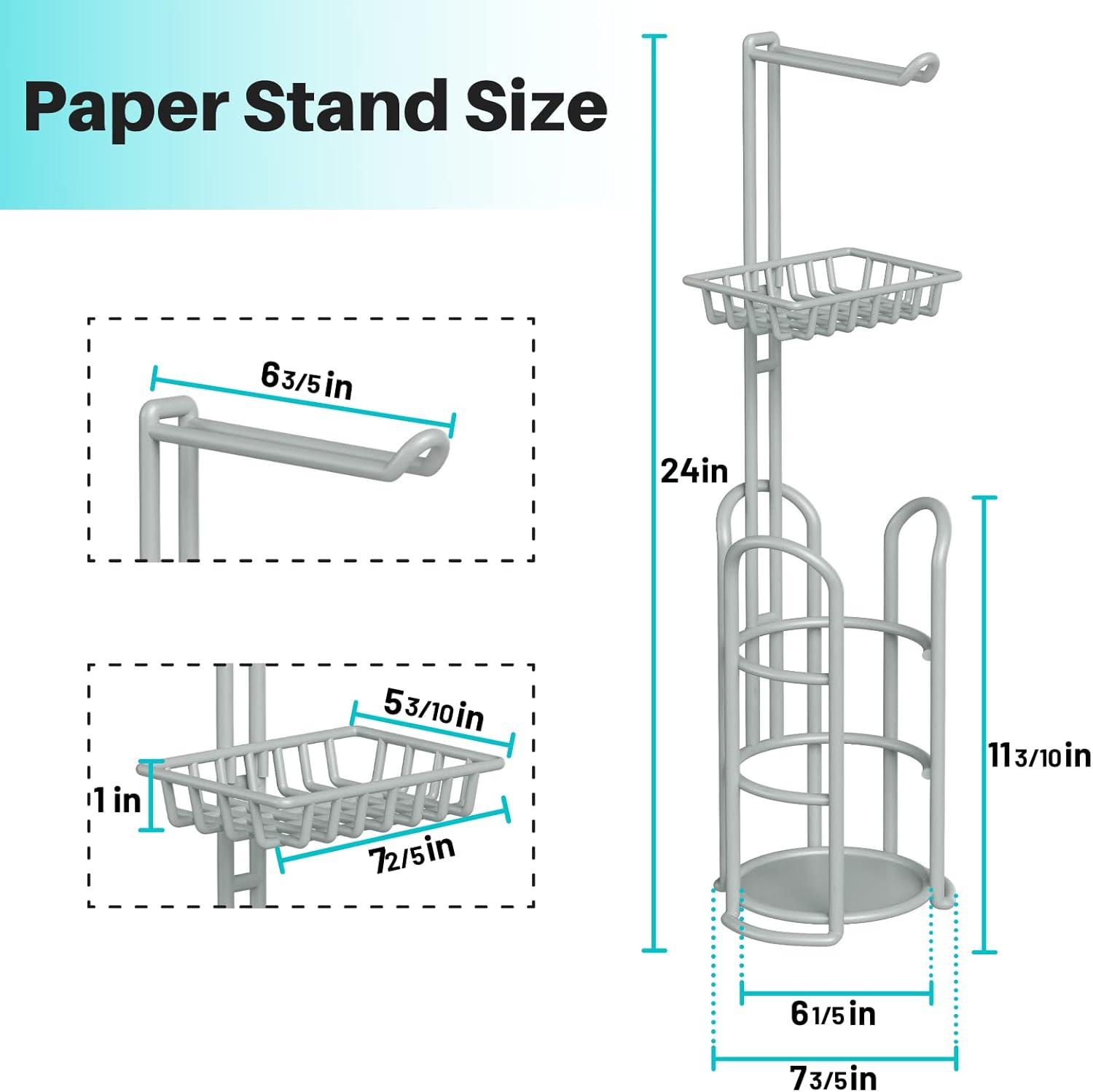 Silver Gray Freestanding Toilet Paper Holder with Shelf and Storage