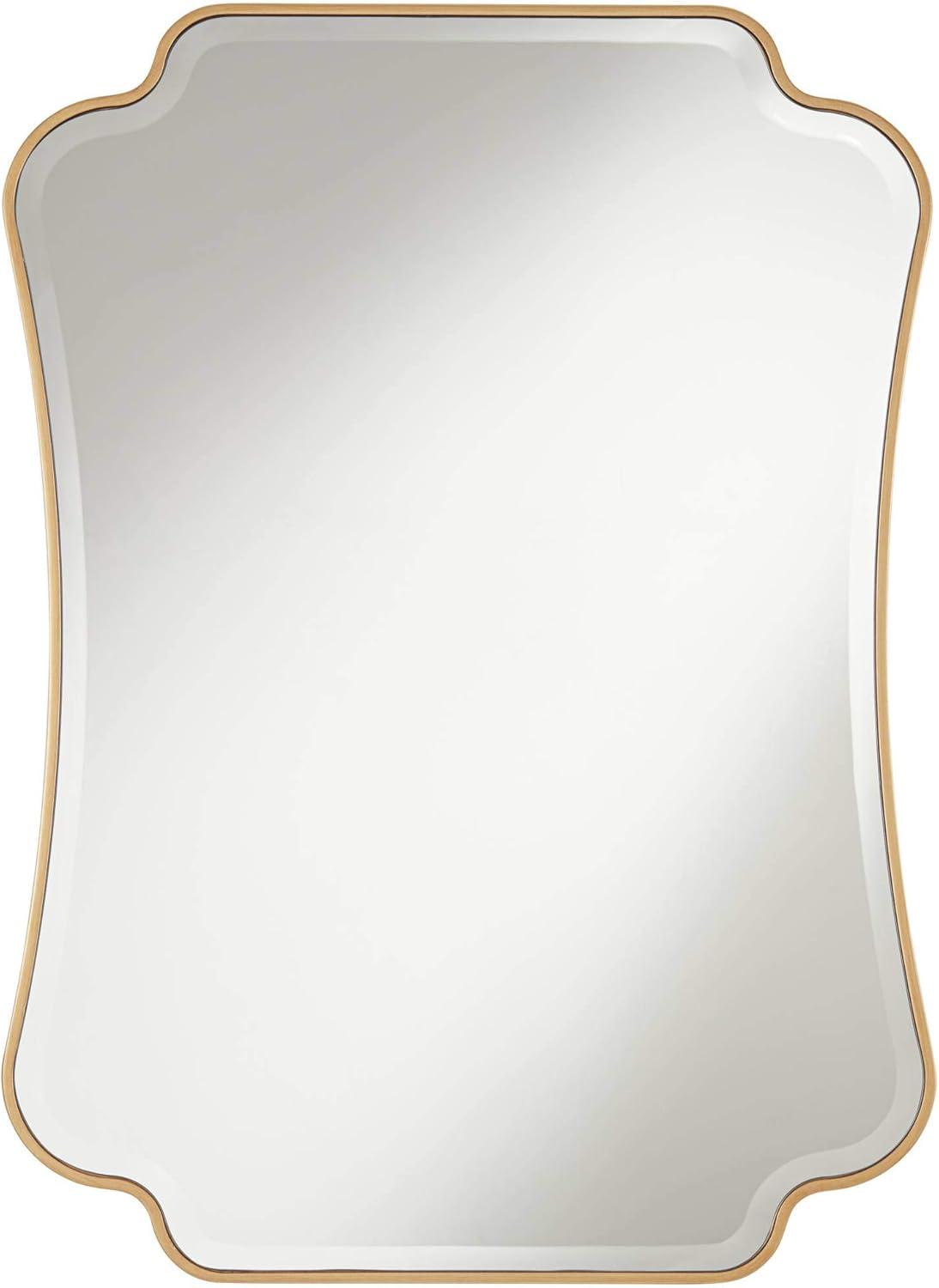 Noble Park Indara Scalloped Corner Rectangular Vanity Wall Mirror Modern Beveled Gold Wood Frame 27" Wide for Bathroom Bedroom Living Room Office