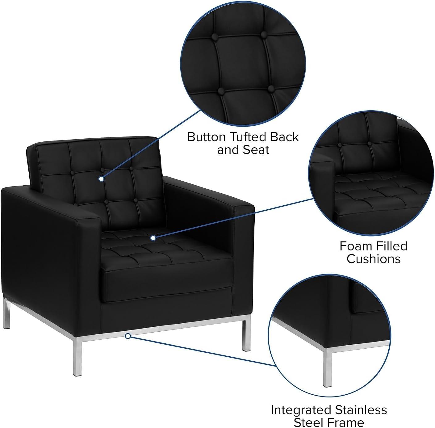 Flash Furniture HERCULES Lacey Series Contemporary Black LeatherSoft Chair with Stainless Steel Frame