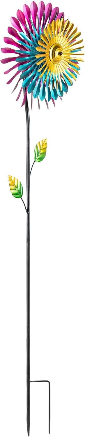 Metal Daisy Wind Spinner Garden Stake - Alpine Corporation: Outdoor Decor, Freestanding Iron Display