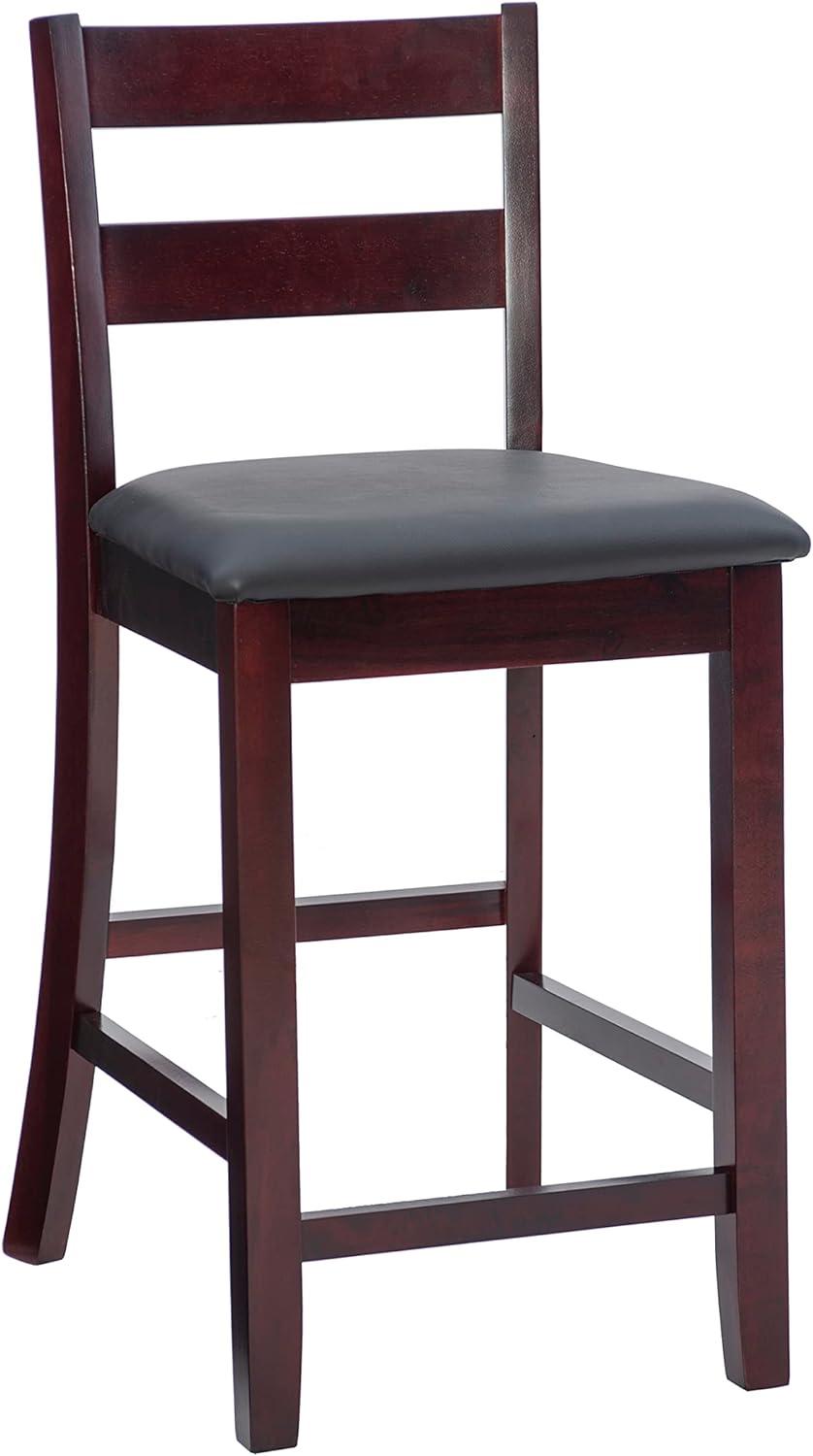 Triena Soho 24" Dark Cherry Wood and Brown Faux Leather Counter Stool
