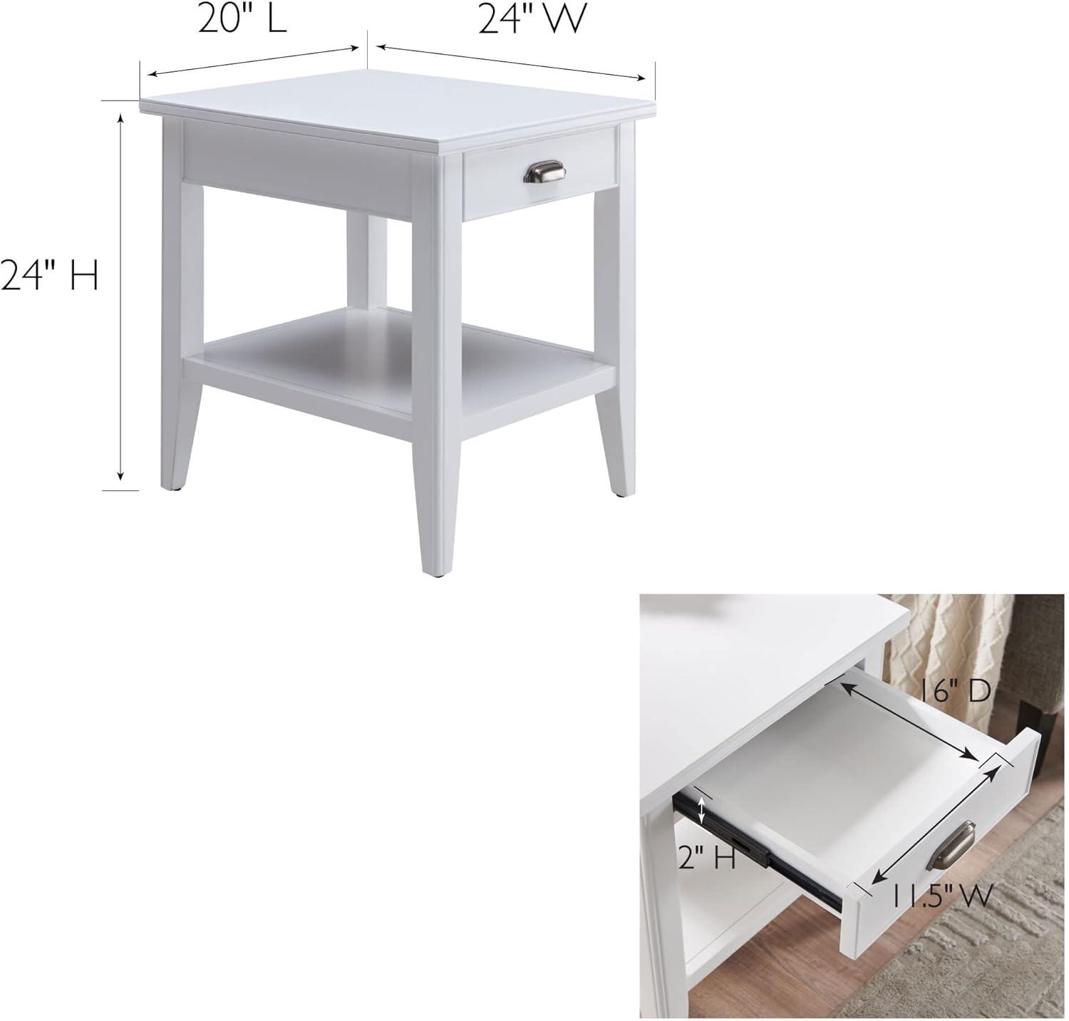 Leick Home 10507-WT Laurent End Table with Drawer and Display Shelf-White