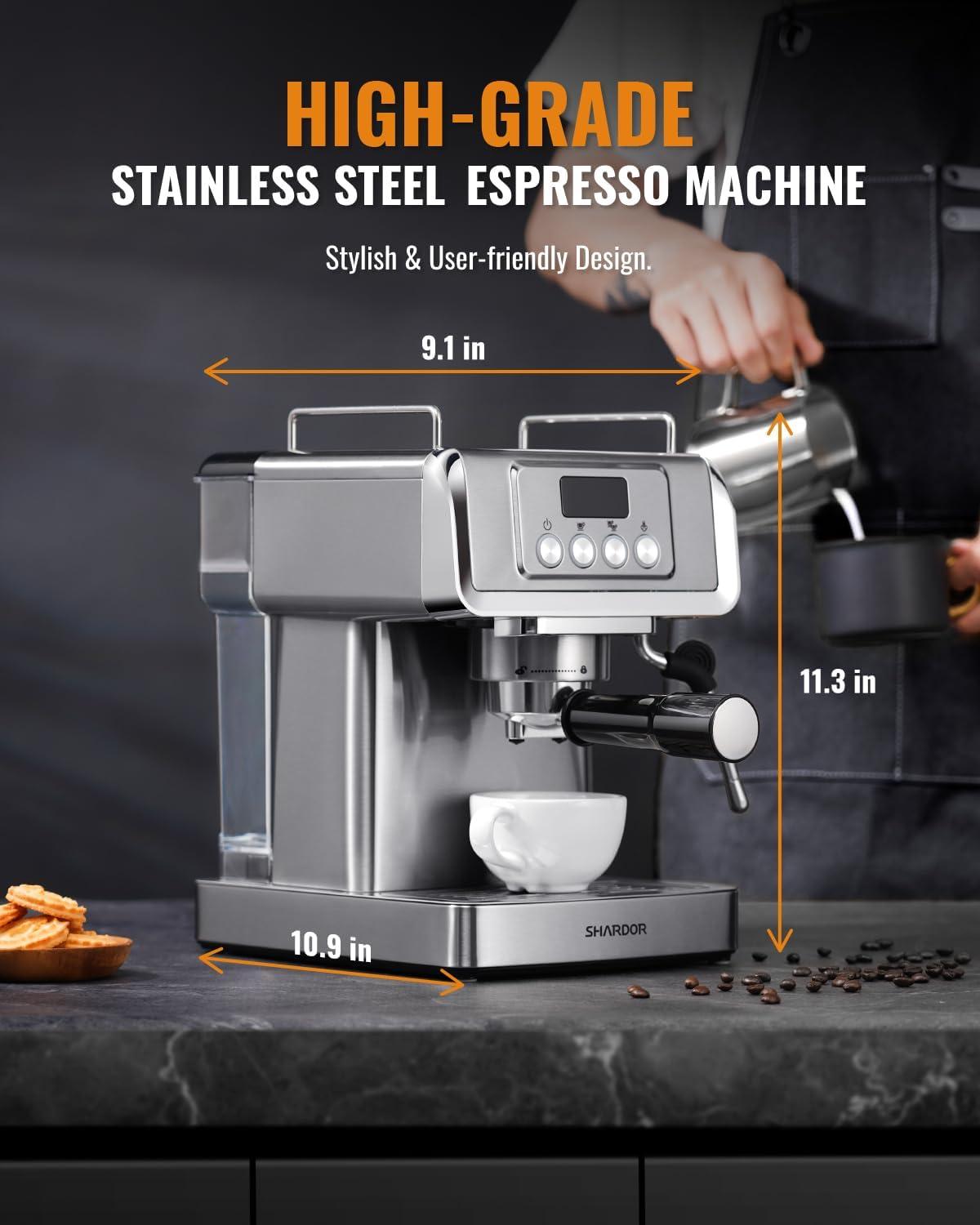 ilavie Espresso Machine, 20 Bar Espresso Coffee Machine for Cappuccino, Latte, Stainless Steel Espresso Maker for Home, 1350W Espresso Machine with Milk Steamer, 1.8L Water Tank