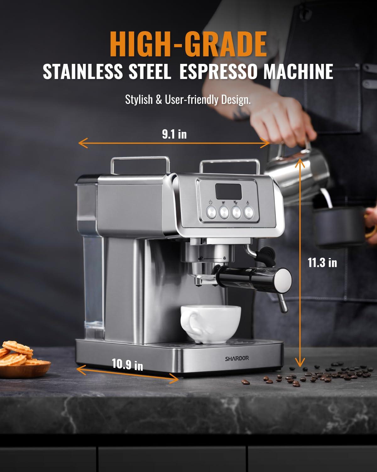 ilavie Espresso Machine, 20 Bar Espresso Coffee Machine for Cappuccino, Latte, Stainless Steel Espresso Maker for Home, 1350W Espresso Machine with Milk Steamer, 1.8L Water Tank