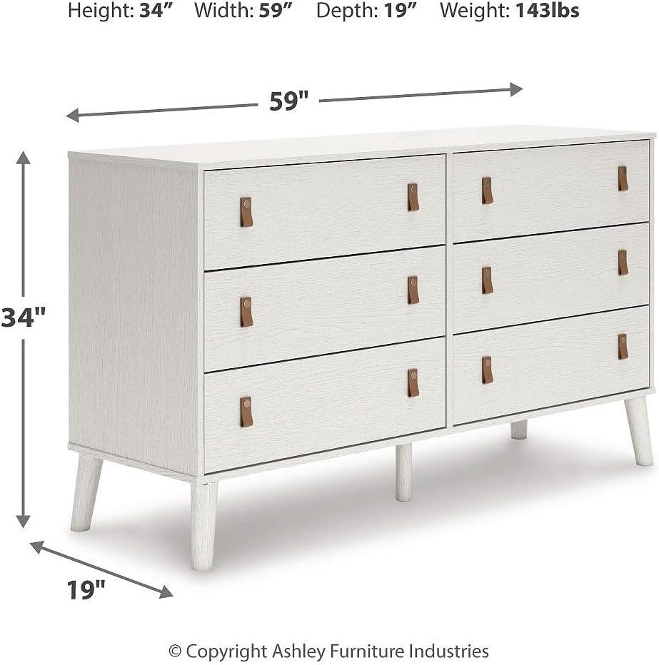 White Contemporary 6-Drawer Dresser with Faux Leather Pulls