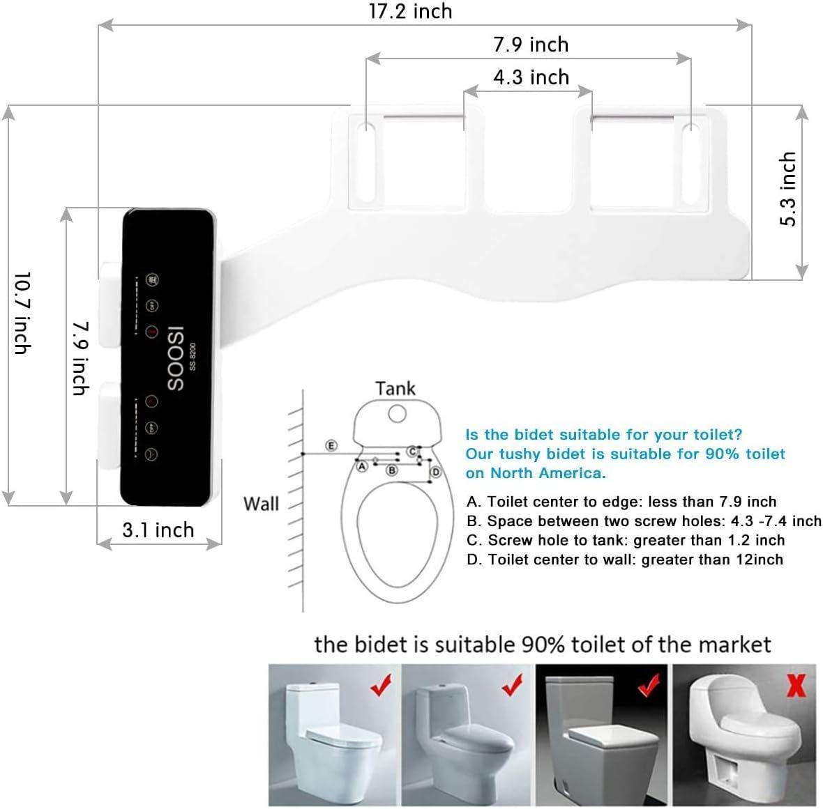 Bidet For Toilet, Soosi Bidet Ultra Slim Self Cleaning Dual Nozzle Hot&Cold Water Spray Bidets Front and Rear Bidet Attachment For Toilet Bidet Toilet Attachment- Adjustable Water Pressure&Temperature