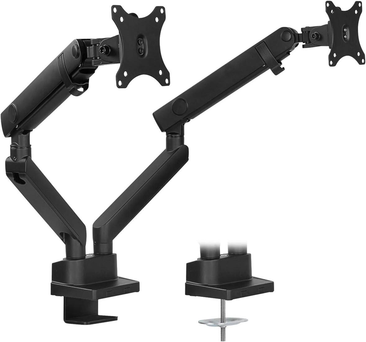 Mount-It! Dual Monitor Arm Mount Desk Stand | Articulating Mechanical Spring Height Adjustable | Fits Two 17 - 32 Inch Screens | C-Clamp and Grommet