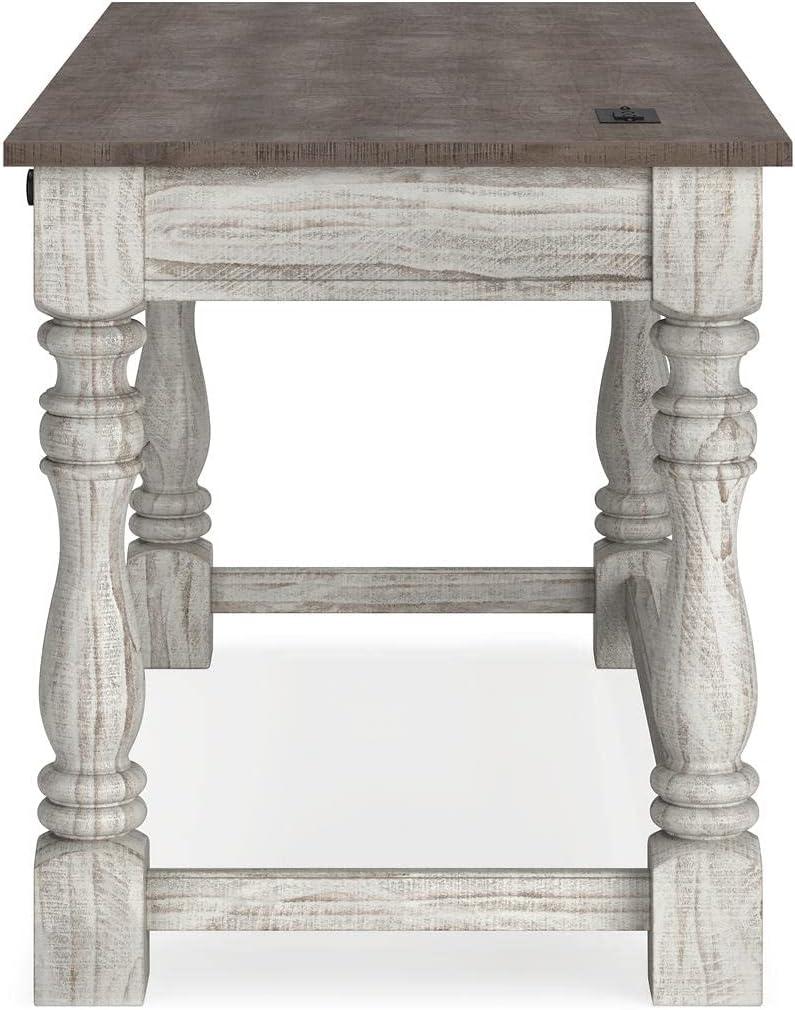 Transitional White and Gray Wood Home Office Desk with USB Ports