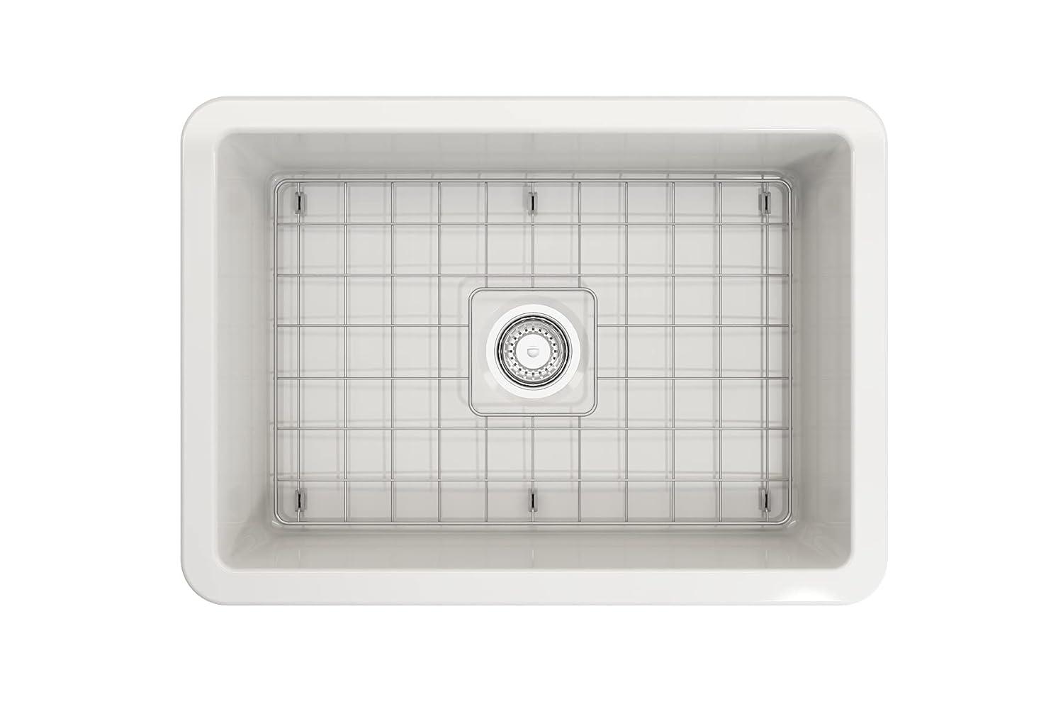 Glossy White Fireclay Farmhouse Drop-In Single Bowl Sink Kit
