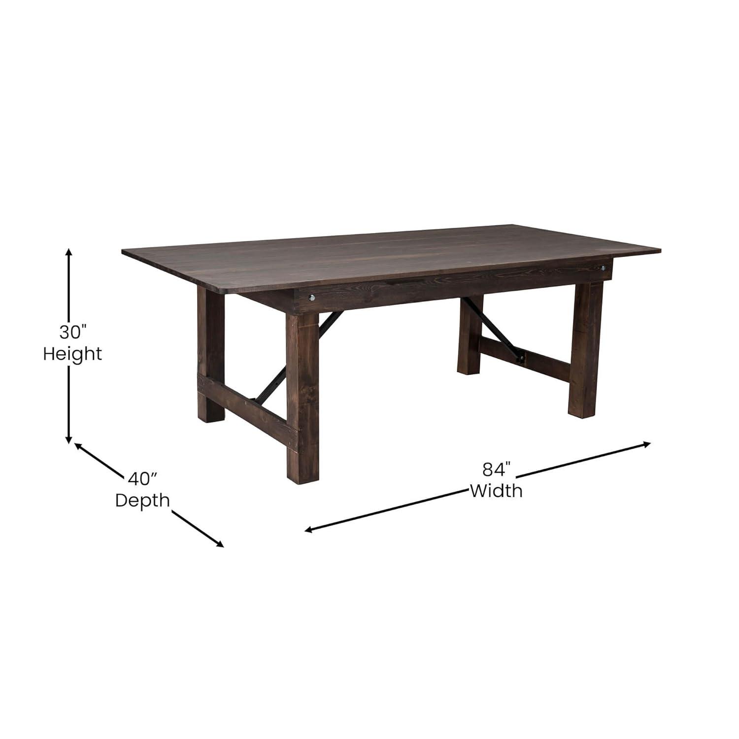 7' x 40'' Rectangular Solid Pine Folding Farm Dining Table in Black Wash Finish