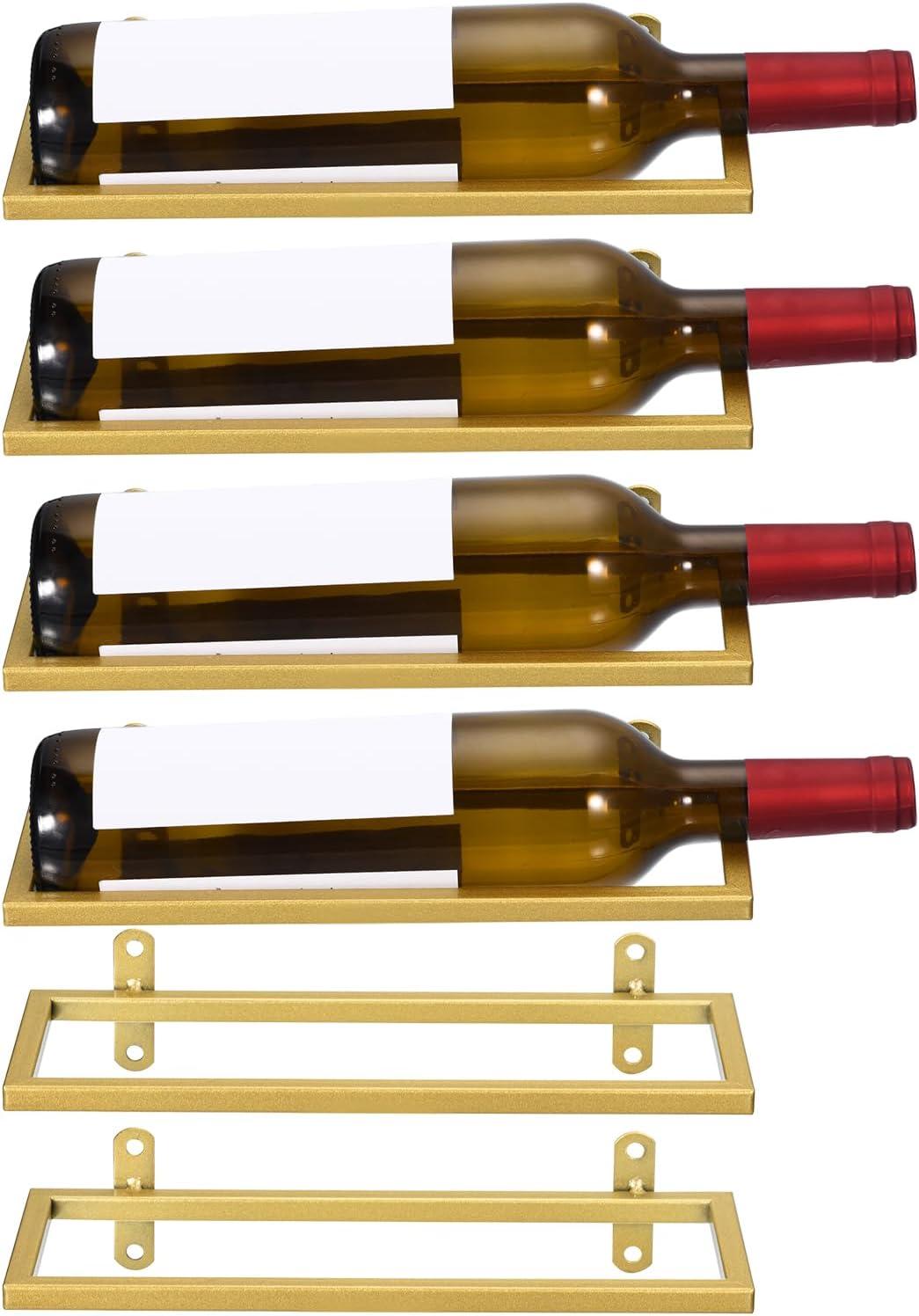 Gold Metal Wall-Mounted Wine Rack Set of 6