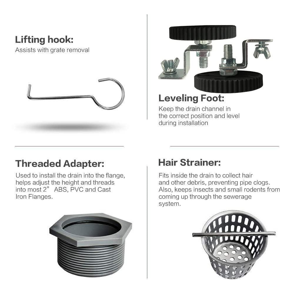 Neodrain 12-Inch Linear Shower Drain with Removable Grate, Professional Brushed 304 Stainless Steel Rectangle Shower Floor Drain Manufacturer, Linear Drain with Hair Strainer 12 IN Stainless