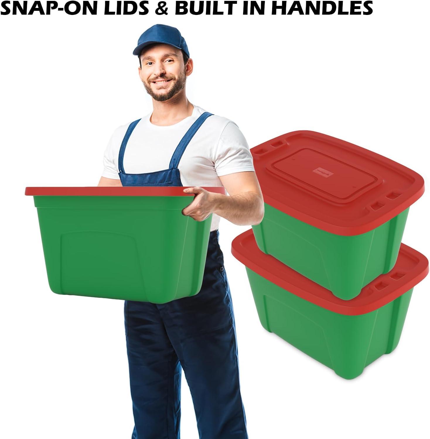 Green and Red 18-Gallon Stackable Plastic Christmas Storage Boxes with Lids (Set of 4)