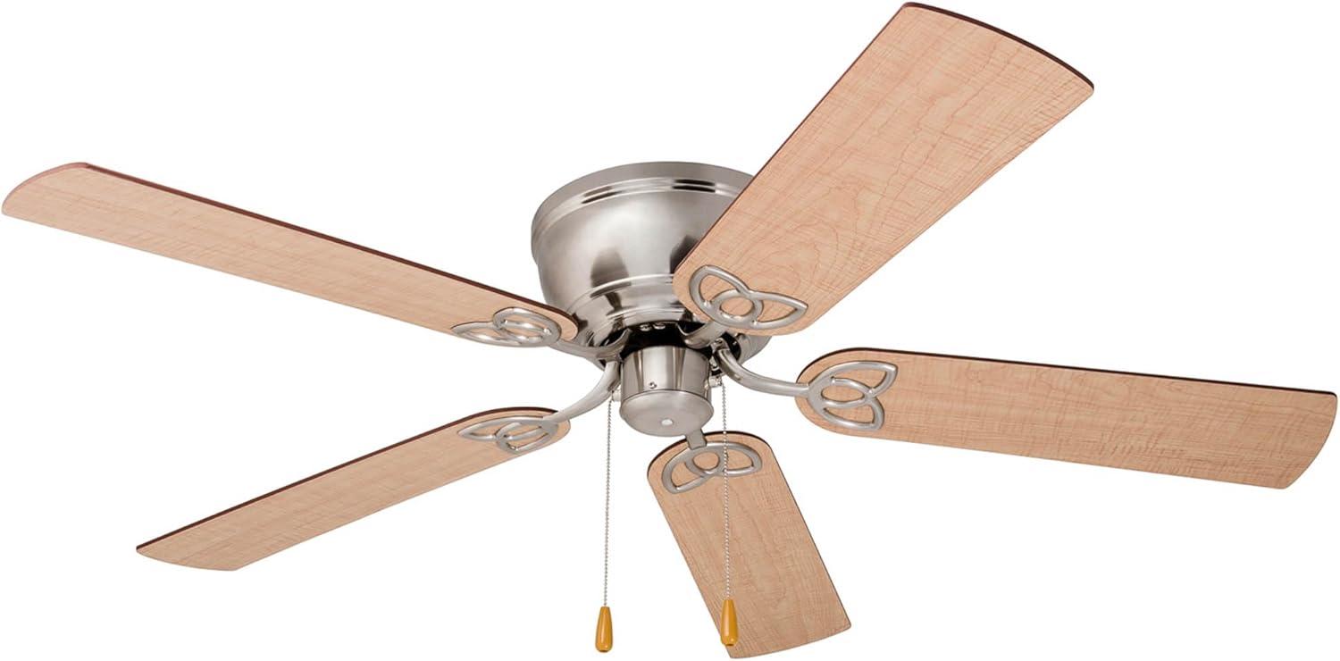 Prominence Home 51428 Benton Hugger/Low Profile Ceiling Fan, 52” Walnut/Maple Blades, LED Globe Light, Brushed Nickel