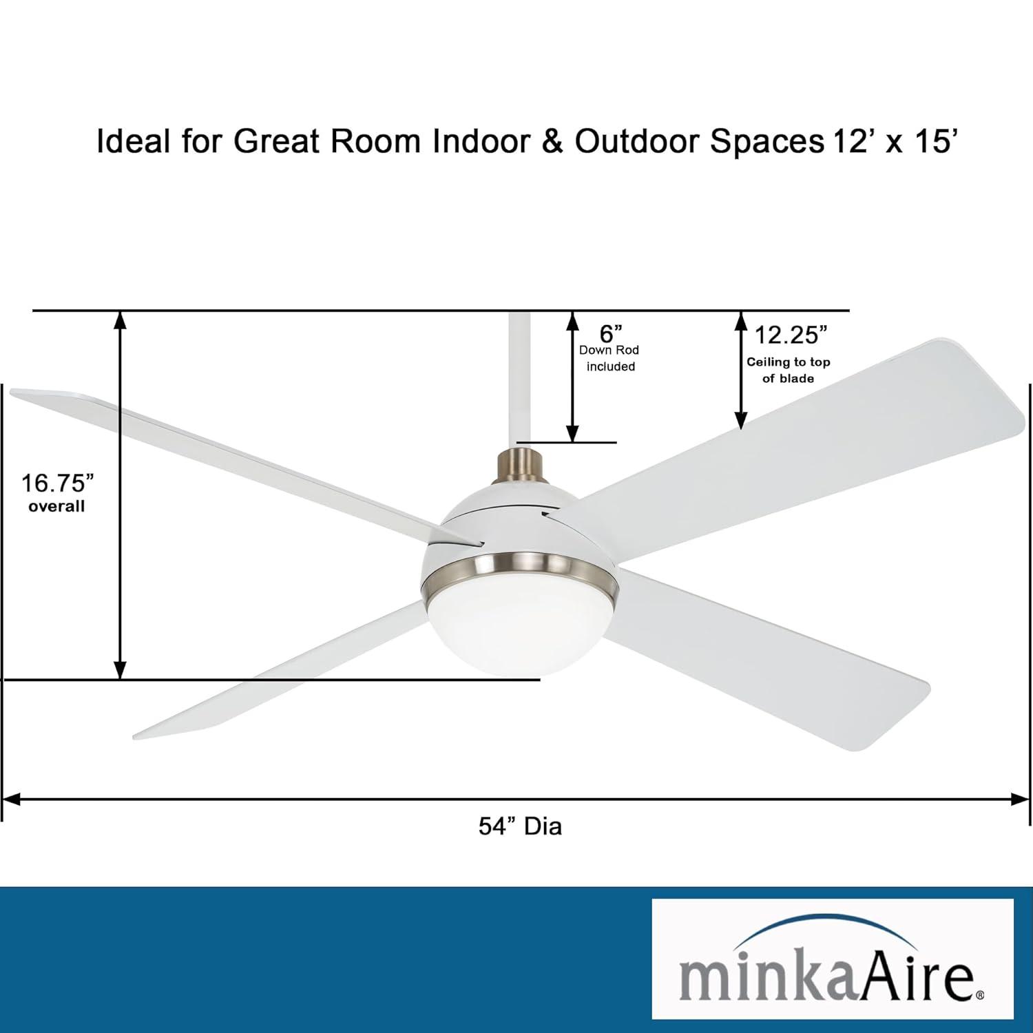 54" 4 - Blade LED Standard Ceiling Fan with Remote Control and Light Kit Included