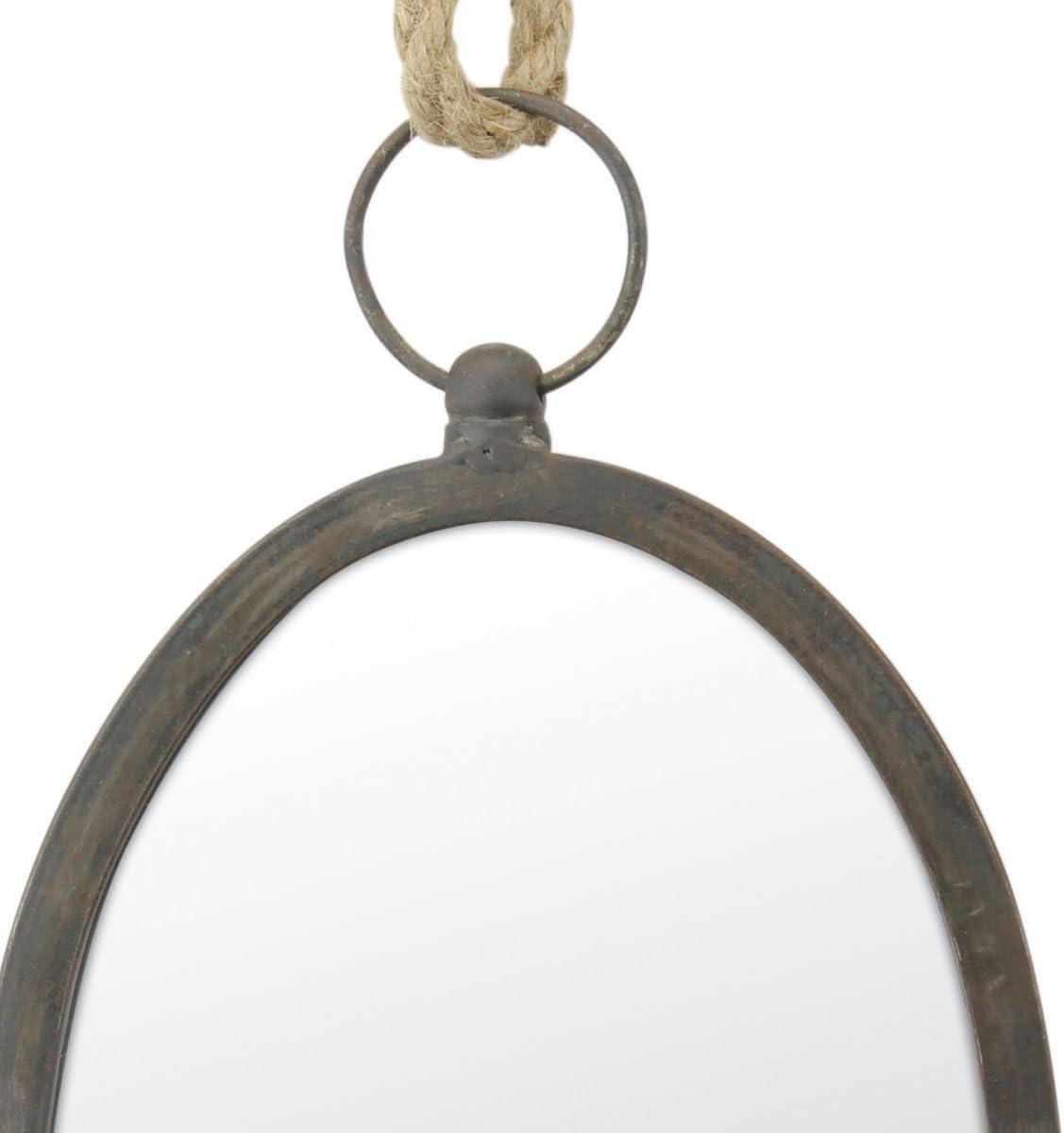 Oval Silver Metal Wall Mirror with Rope Hanging Loop