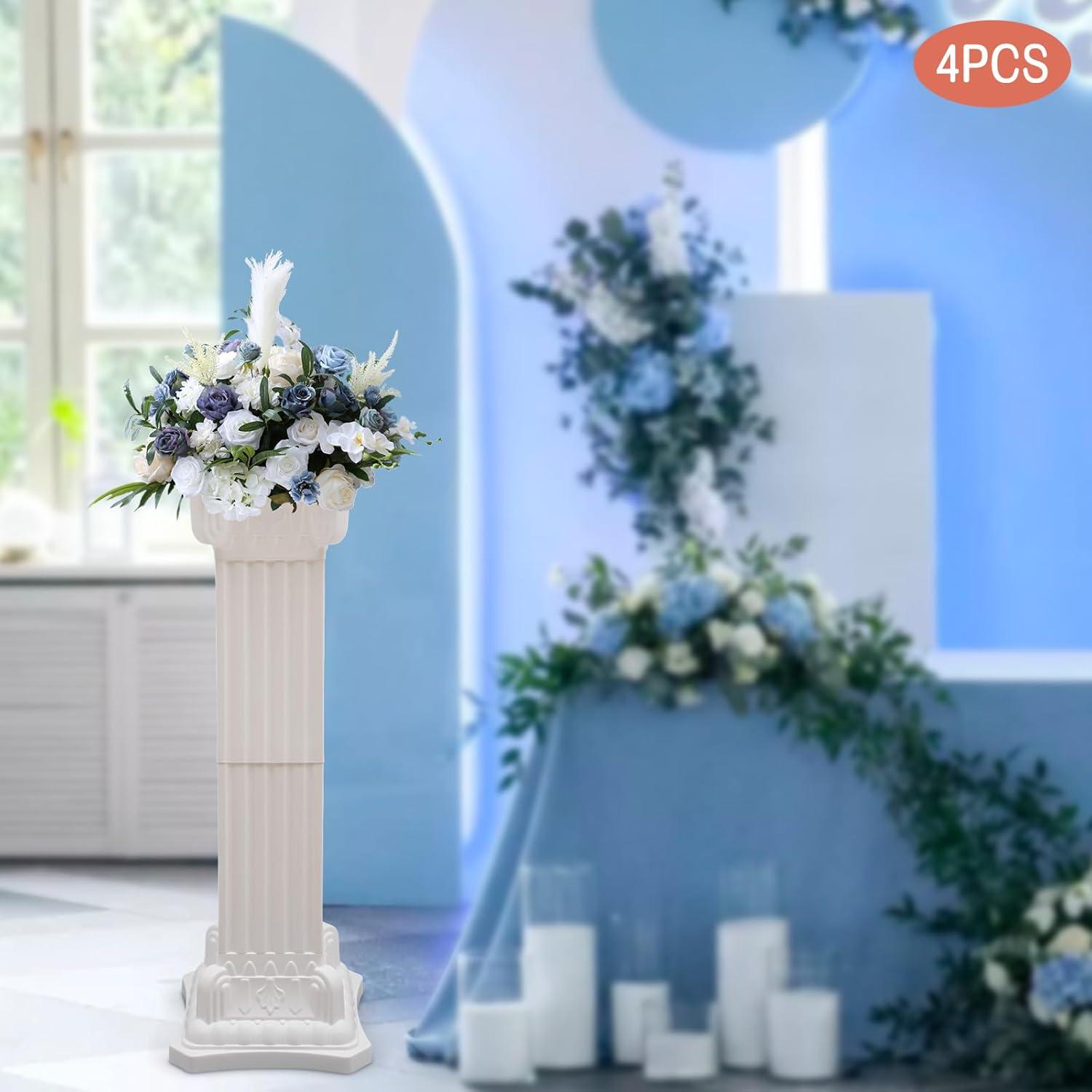 Roman Columns Plastic Wedding Stand Pillar Greek Statue Plant Stand Elegant Event Party Decorative Pedestal Flower Pot Holder Decor (4Pcs, 11.81x35.43 Inch)