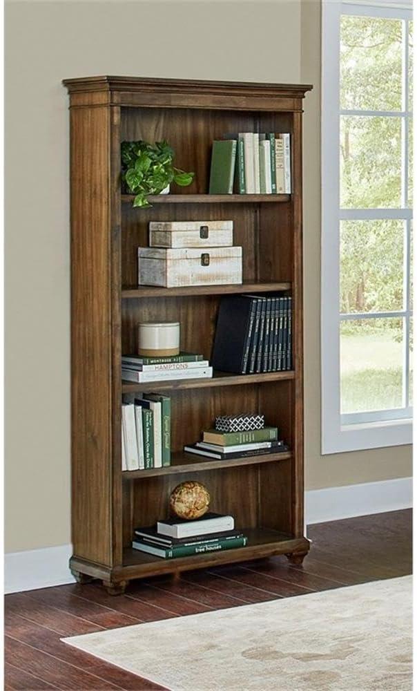 74" Porter Traditional Wood Open Bookcase Brown - Martin Furniture: Vintage Herringbone, No Assembly Required