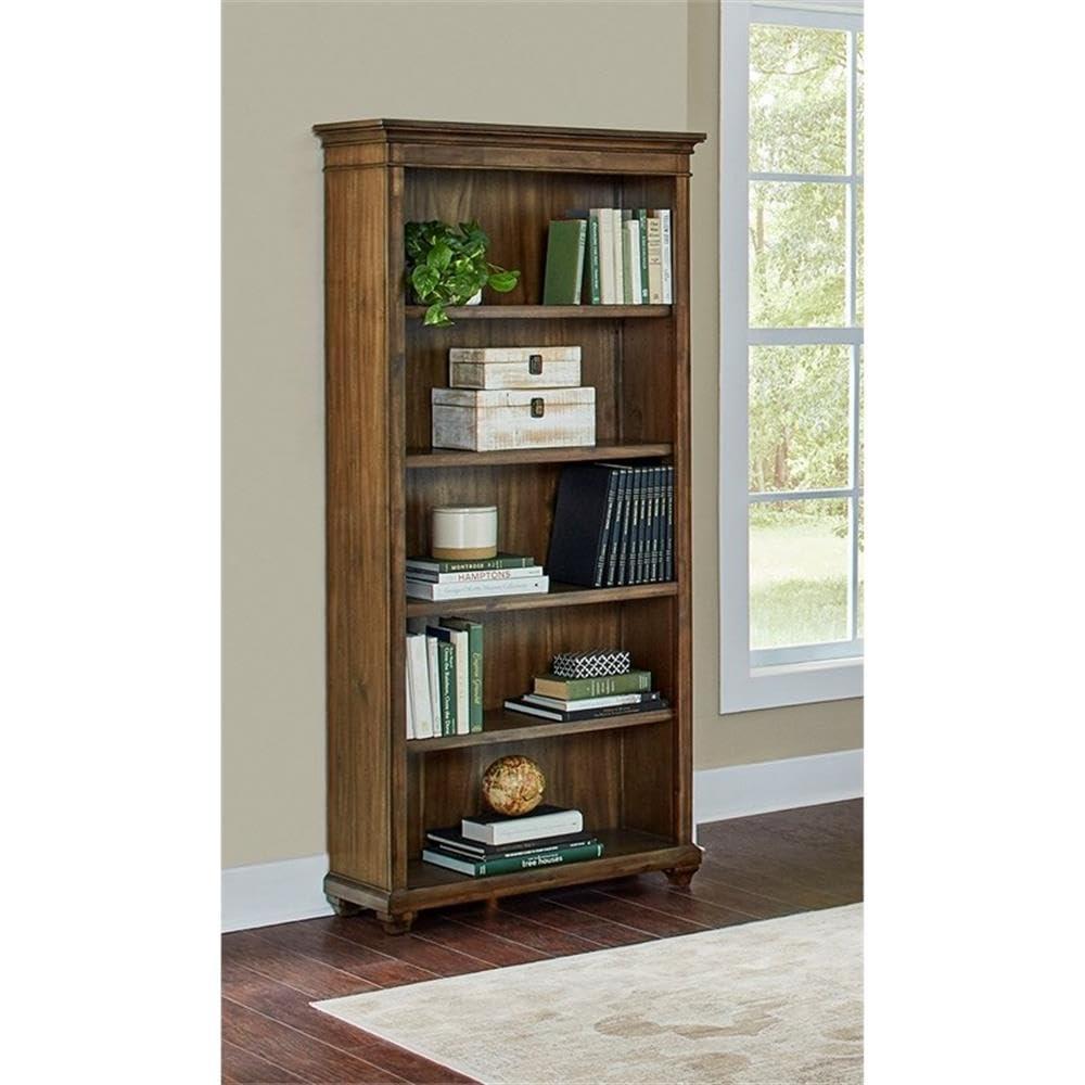 74" Porter Traditional Wood Open Bookcase Brown - Martin Furniture: Vintage Herringbone, No Assembly Required