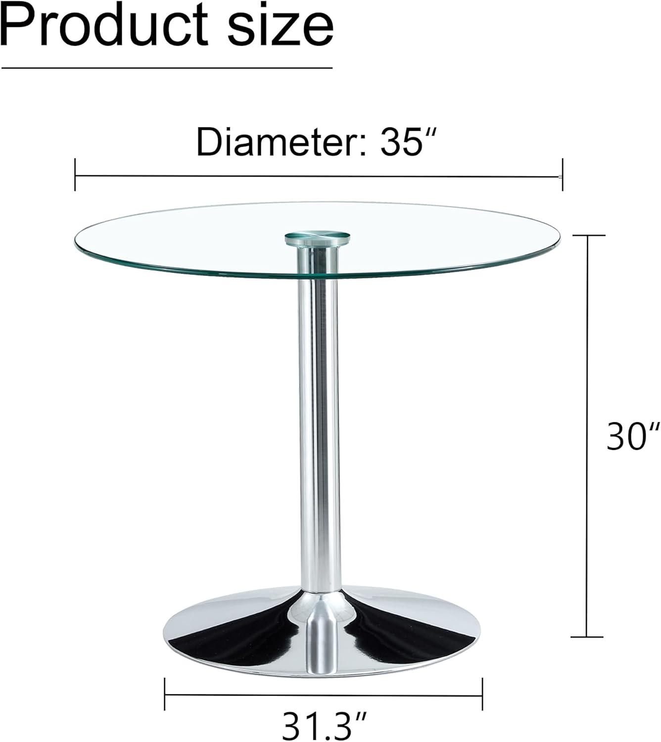 35" Round Glass Dining Table with Silver Metal Base