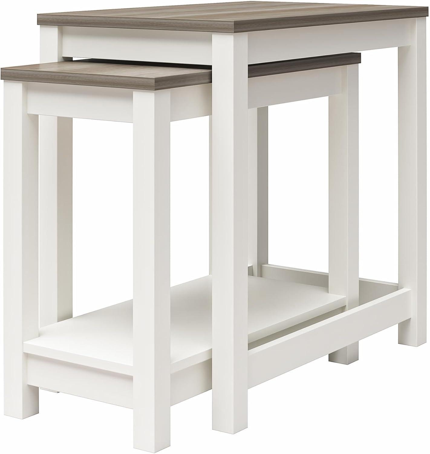 Chapel Hill Rustic Farmhouse Nesting Table 2-Piece Set, White with Brown Oak Top