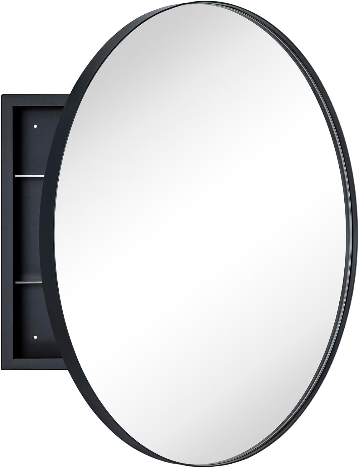 TEHOME  Myriel 30 in. W x 30 in. Surface Mount Round Circle Bathroom Metal Framed Medicine Cabinet with Mirror in Matt Black