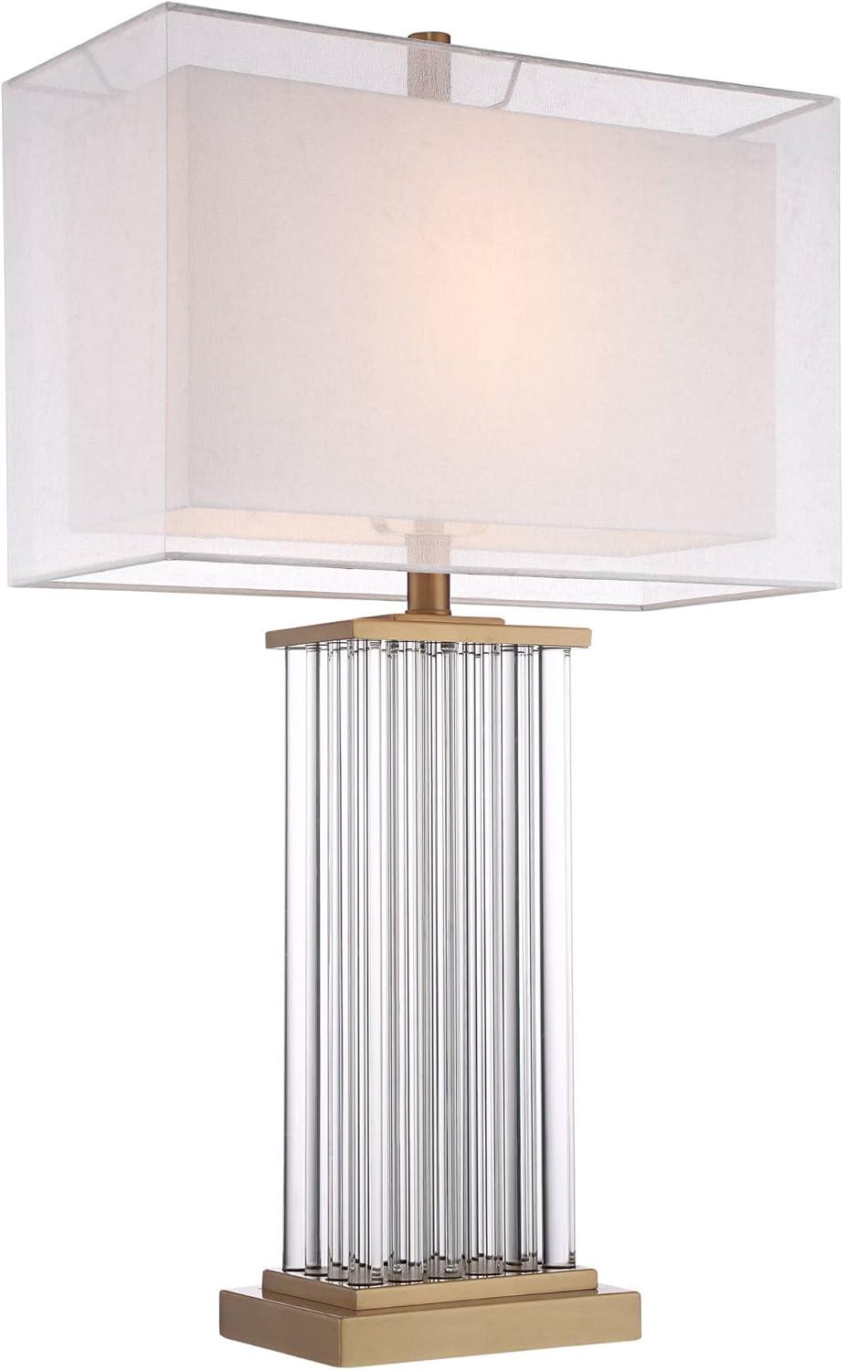 Vienna Full Spectrum Darcia Modern Luxury Table Lamp 29" Tall Clear Crystal Glass Column Double Rectangular Shade for Bedroom Living Room House Home